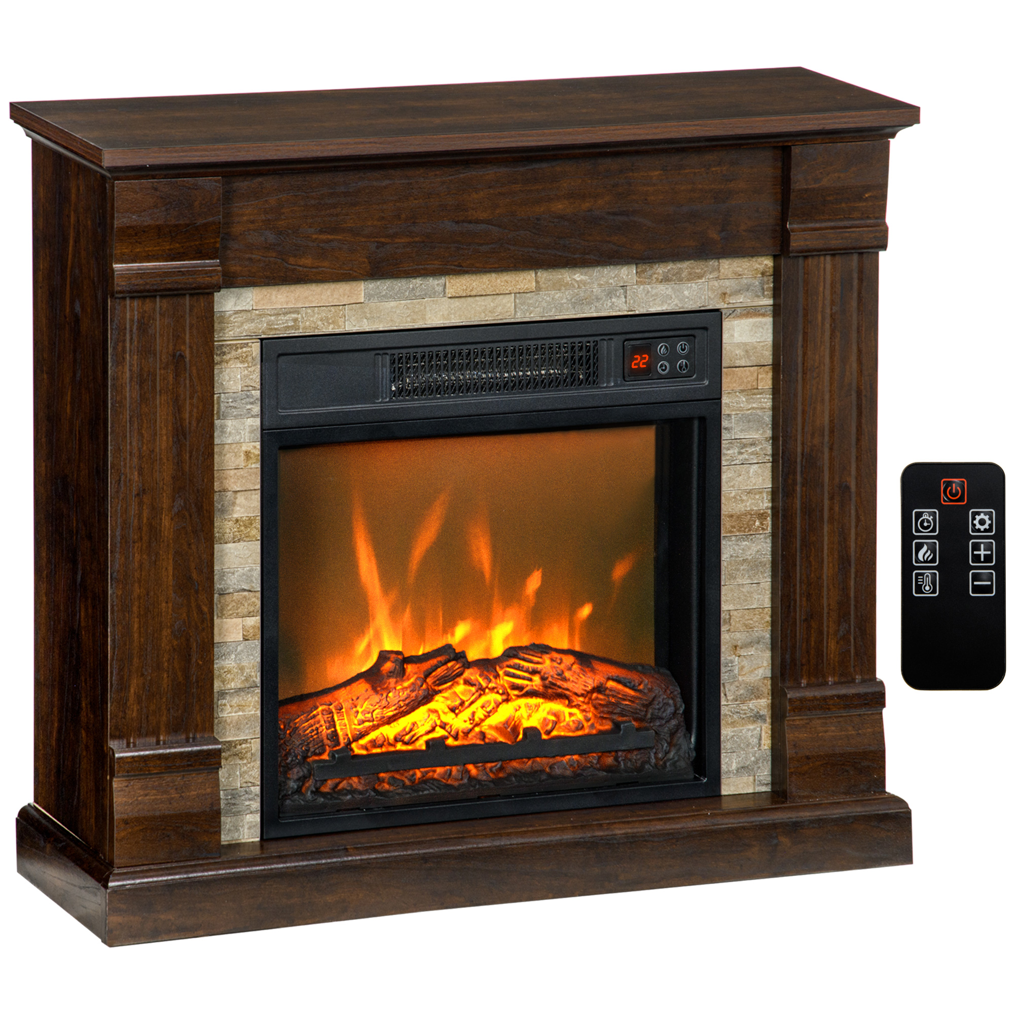 HOMCOM Elektrokamin 1800W elektrischer Kamin mit Heizung, Fernbedienung, Einstellbarer 3D-Flammeneffekt, Timer und Überhitzungsschutz für Wohnzimmer, Dekokamin 80x21,6x67,8 cm, Dunkelbraun   Aosom