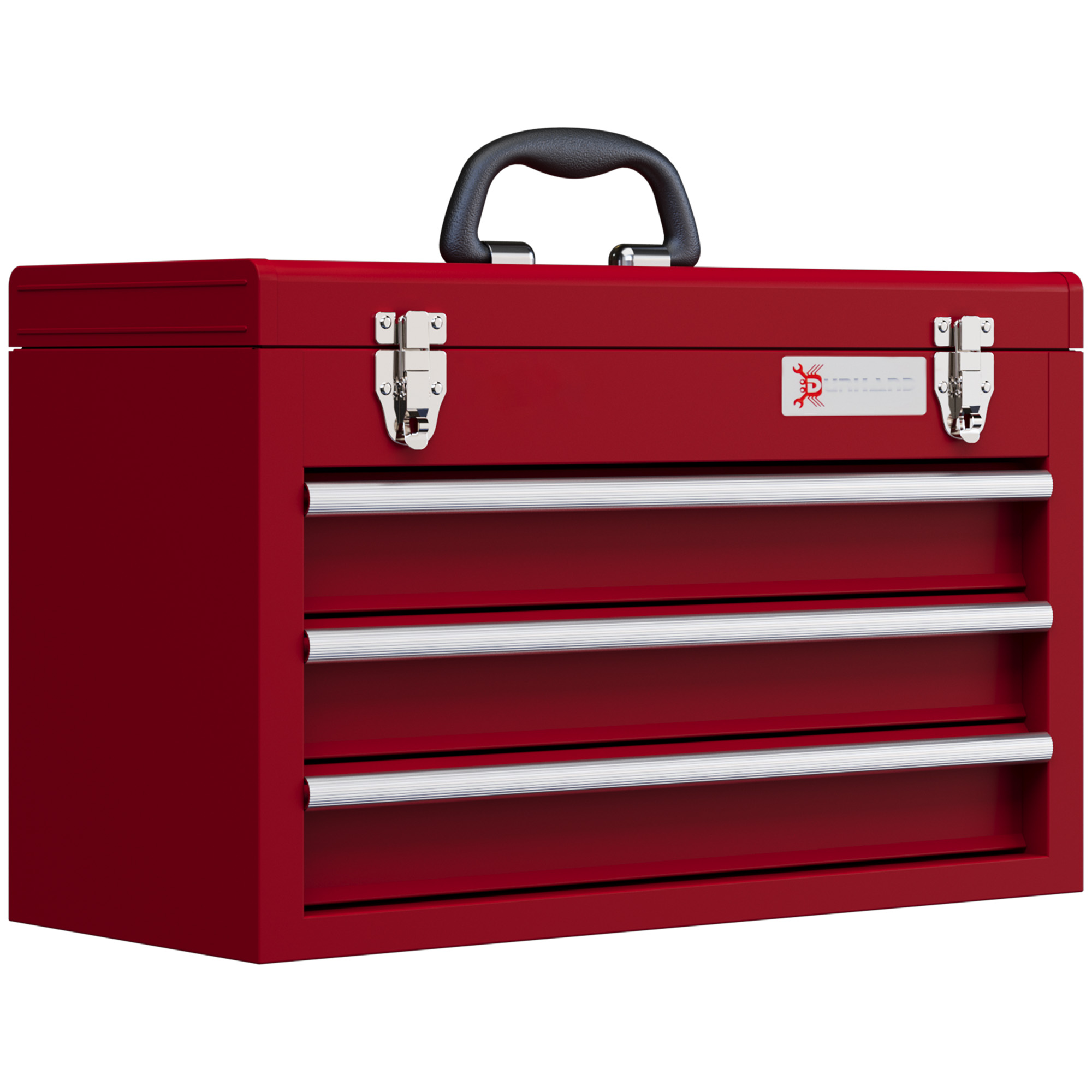 DURHAND Werkzeugkoffer leer 51x22x32cm mit 3 Schubladen und oberem Staufach, Handgriff und Schloss, robuste Werkzeugkiste aus Stahl in Rot Aosom.de