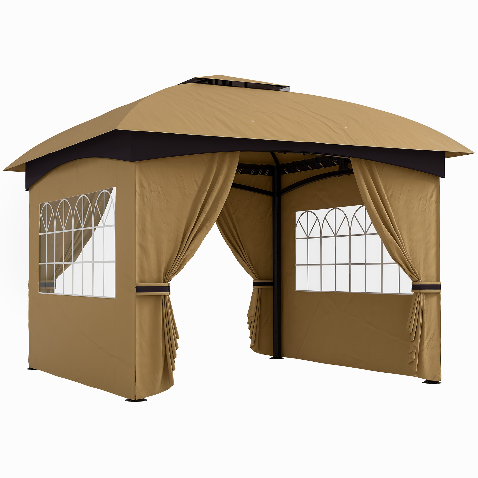 Outsunny Pavillon ca. 3,4x3,4 m wasserabweisend Gartenpavillon mit 4 Seitenteilen, Doppeldach, Partyzelt mit UV-Schutz Gartenzelt mit verzinktem Metallrahmen, für Garten Beige Aosom