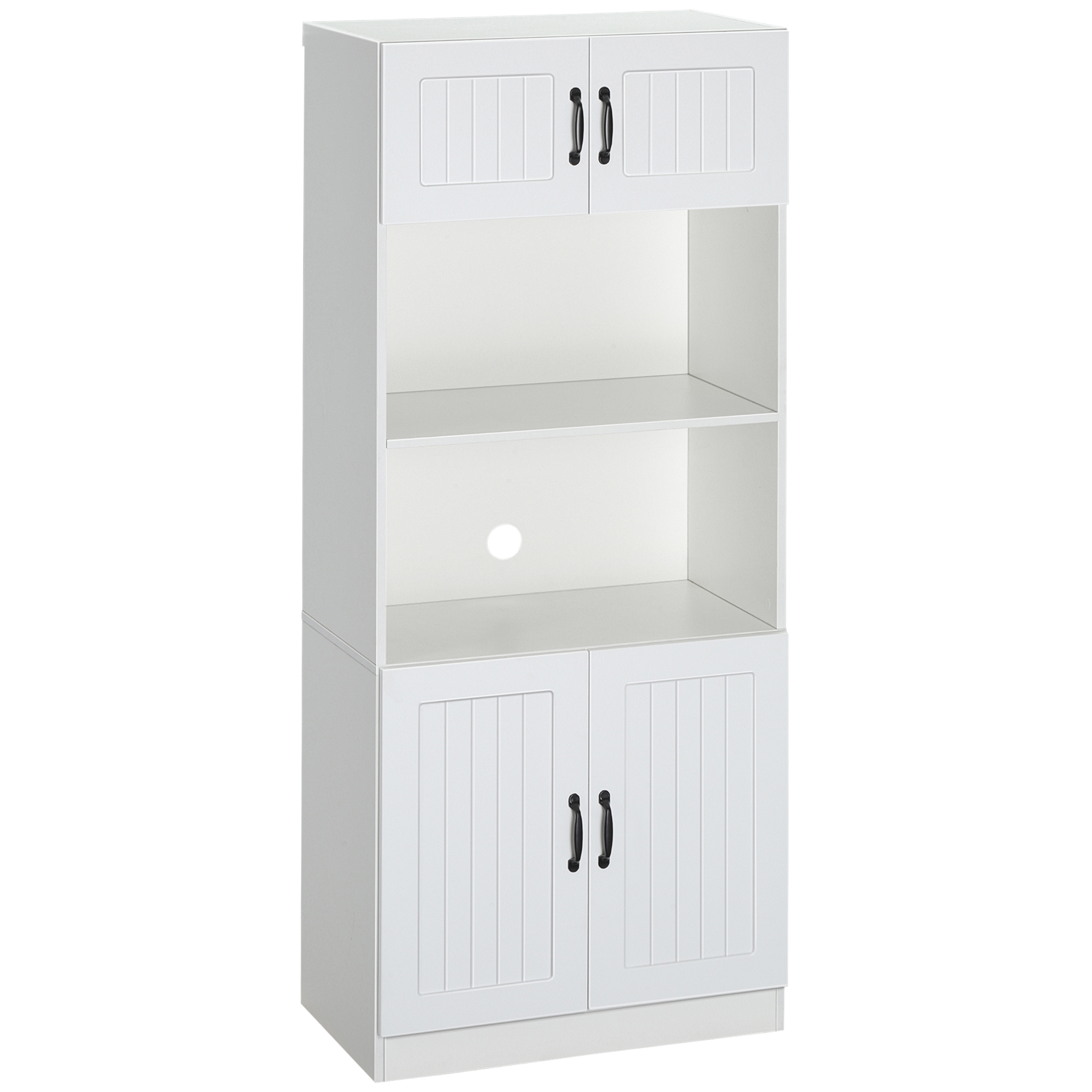HOMCOM Küchenschrank Küchenbuffet Hochschrank mit 2 Regalen und 2 Schränken mit verstellbaren Regalböden Mikrowellenregal Anti-Kipp-Gurt Aosom