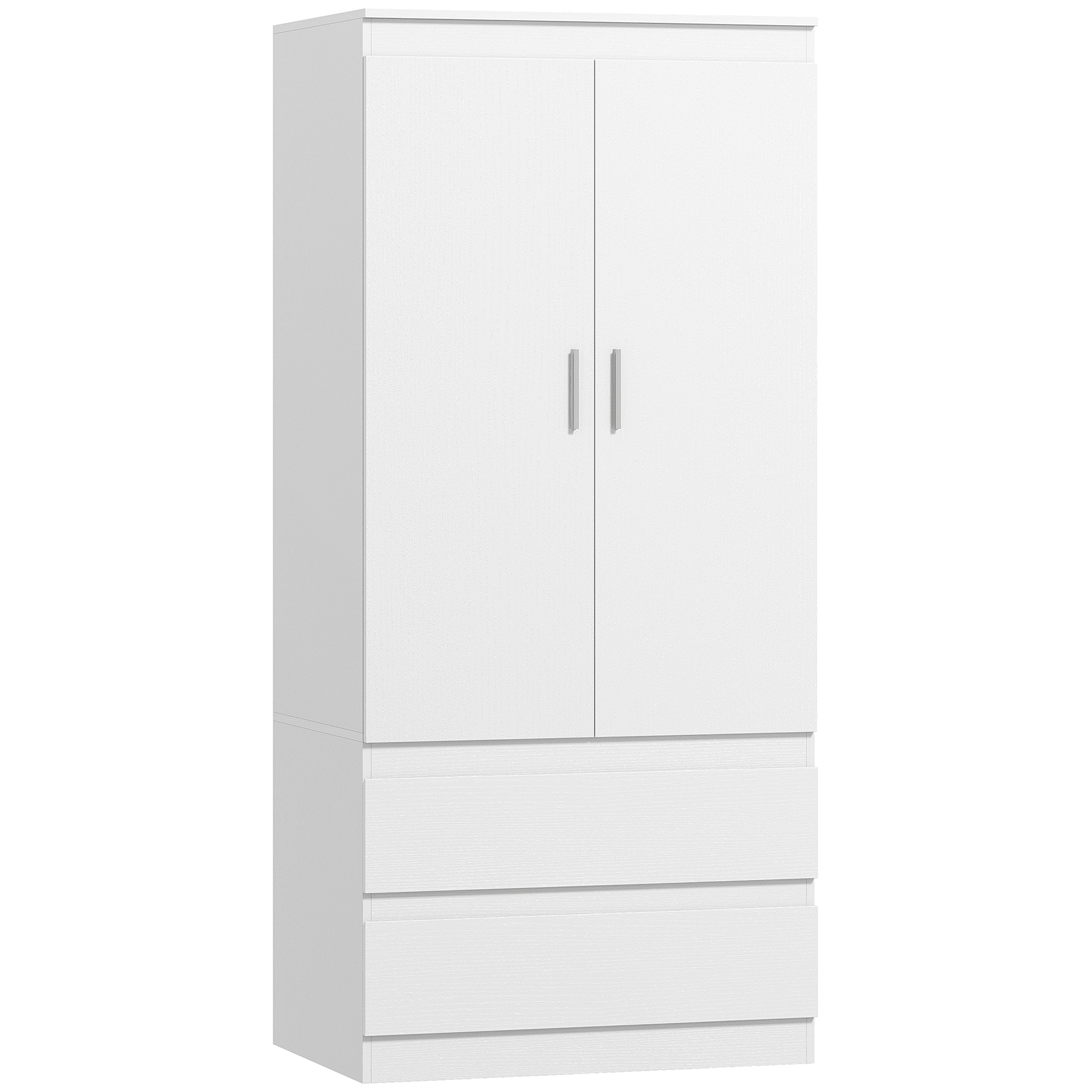 HOMCOM Kleiderschrank mit 2 Soft-Close-Türen Garderobenschrank mit 2 Schubladen, Kleiderstange und 3 Einlegeböden Drehtürenschrank für Schlafzimmer 80 x 55 x 177,5 cm, Weiß   Aosom