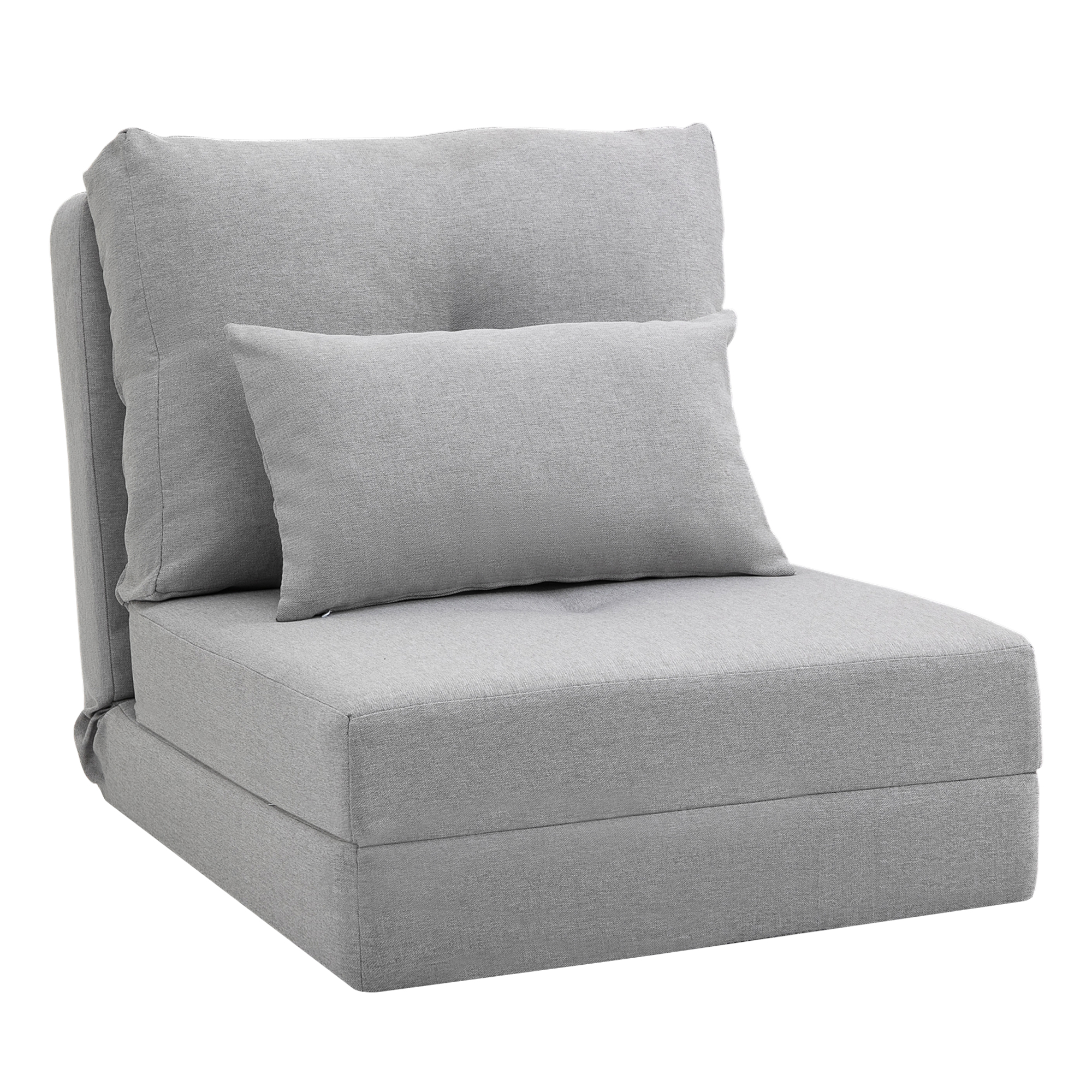 HOMCOM Bodensessel 2-in-1 Klappbett mit verstellbarer Rückenlehne Bodensofa mit Zierkissen, Bodensitzkissen für Wohnzimmer, Schlafzimmer, Leinen, Grau Aosom