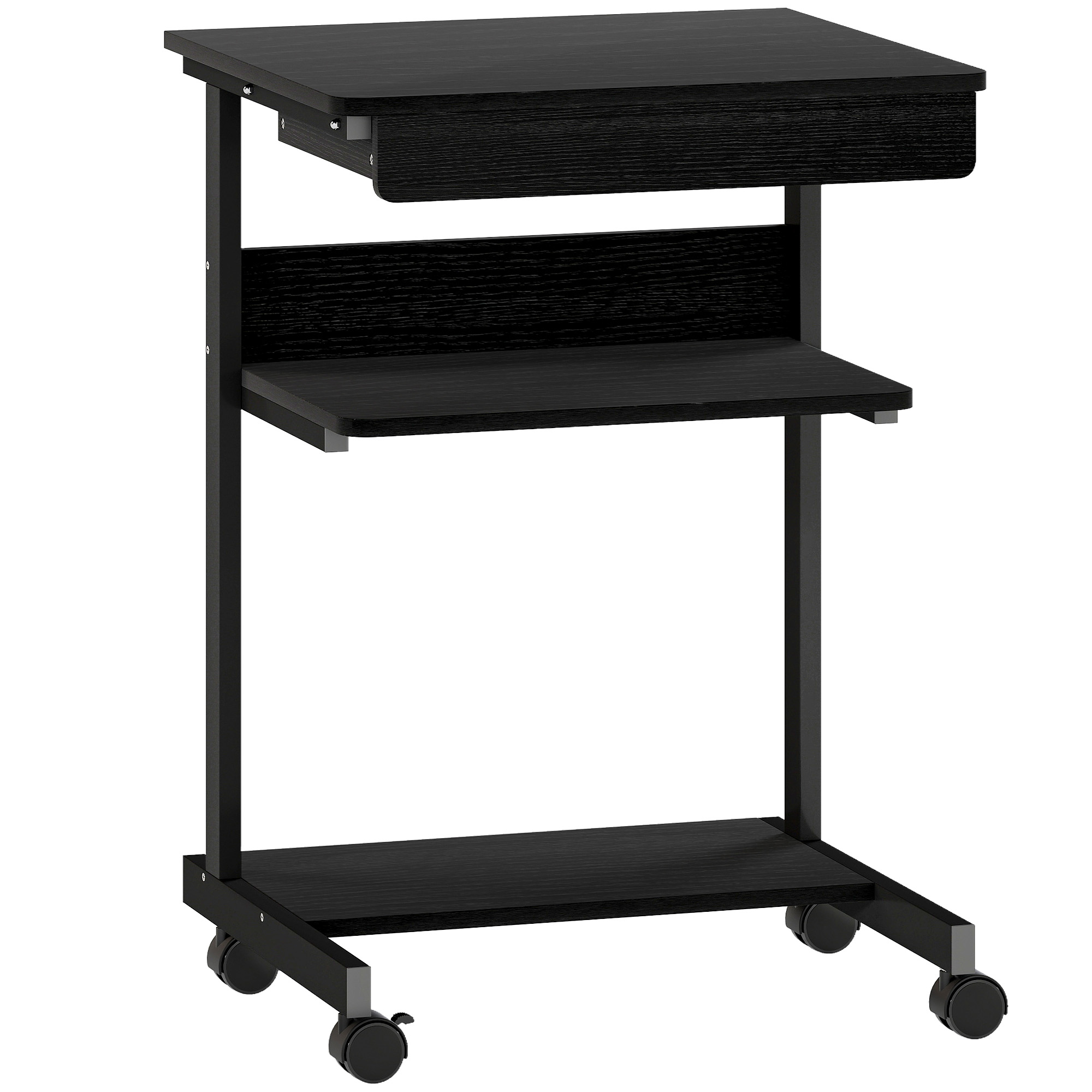 HOMCOM Schreibtisch mit Rollen Computertisch platzsparender Bürotisch mit CPU-Ständer, Schublade, Ablage, PC Tisch für Home Office, Schlafzimmer Schwarz   Aosom