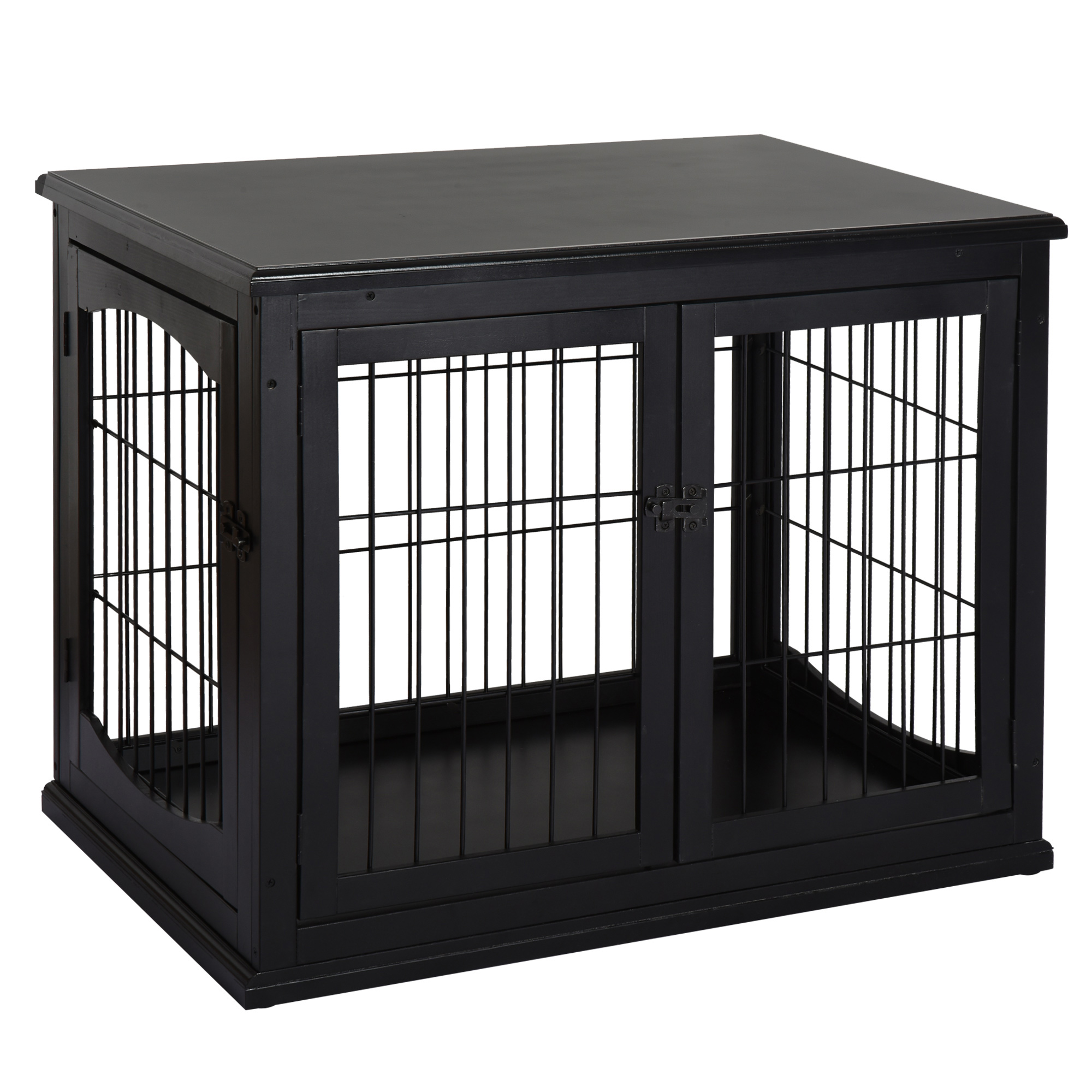 PawHut Hundehütte  Hundehaus mit Tischoberfläche, Kleintierkäfig für Innen, MDF Metall, Schwarz, 81x58,5x66 cm  Aosom