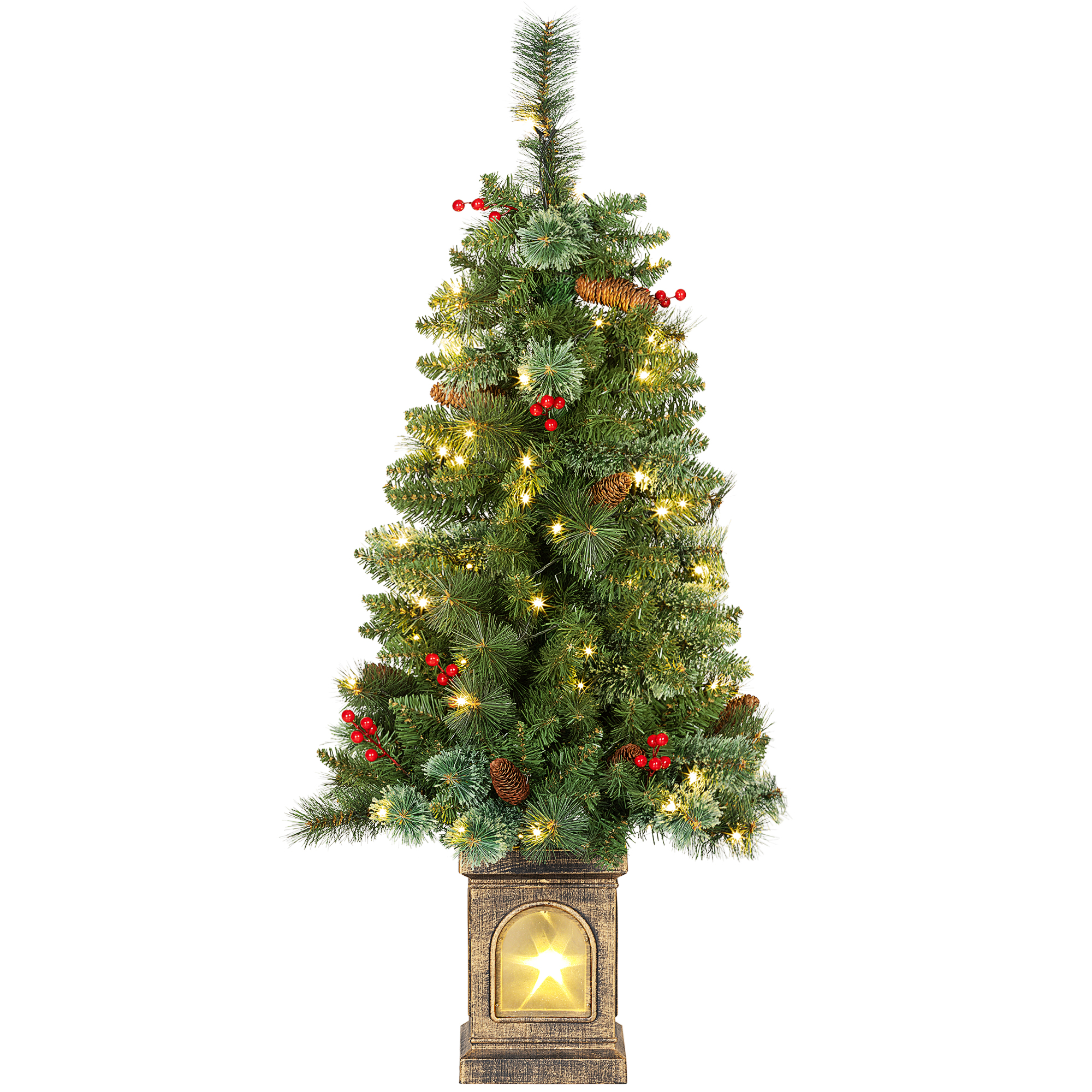 HHOMCOM Künstlicher Weihnachtsbaum 120 cm Tannenbaum künstlich mit 100 LED Beleuchtung, 8 Modi, 214 Spitzen, Christbaum Weihnachtsdeko inkl. Metallständer für drinnen   Aosom