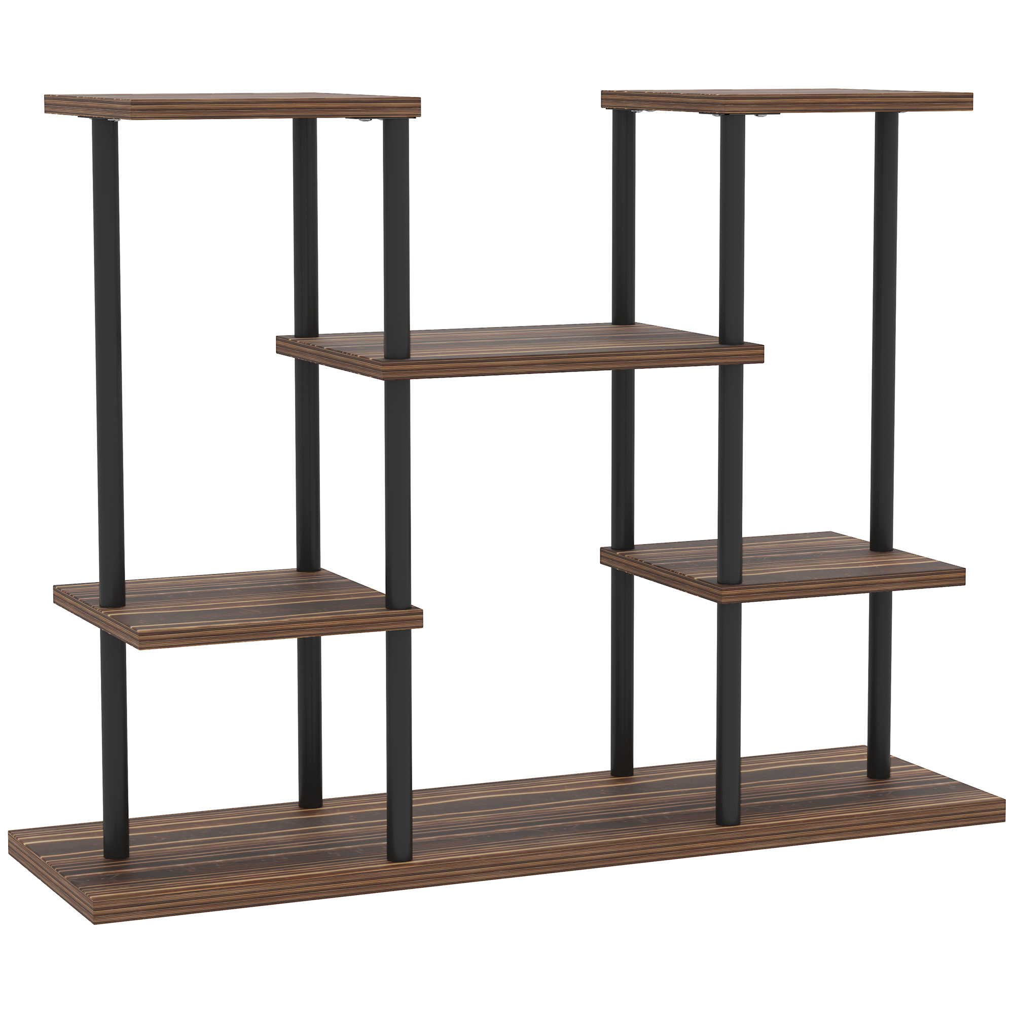 Outsunny 4-Etagen Pflanzenständer, 61,5 cm hoch Blumenständer für Innen Außen, Pflanzenregal aus Holz, mehrstöckig Blumenregal, Blumentreppe Blumentopfständer für Wohnzimmer, Garten Balkon, Verkohlt Aosom