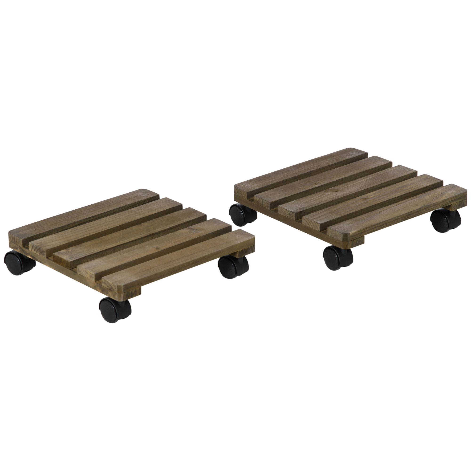 Outsunny 2er-Set Pflanzenroller rollbarer Pflanzenständer mit Bremsen 30x30cm dunkelbraun für Innen und Außen   Aosom.de
