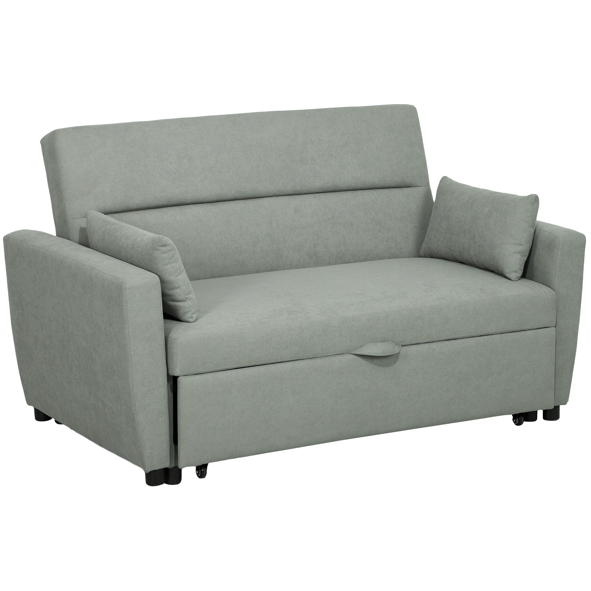 HOMCOM Schlafsofa, 2-Sitzer Sofa mit Schlaffunktion, Verstellbare Rückenlehne, Couch mit Kissen, Samtoptik, Schlafcouch mit Bettkasten für Wohnzimmer, Gästezimmer, Hellgrau Aosom