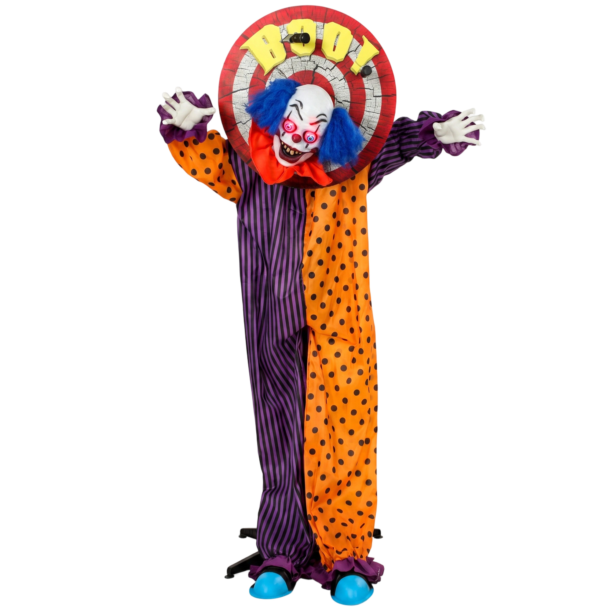 HOMCOM 167 cm Halloween Animierte Zirkusclown Deko Lebensgroß mit Leuchtenden Augen, Sound- und Berührungsaktivierung,Halloween Dekoration für Indoor, Outdoor, Hof, Rasen Aosom