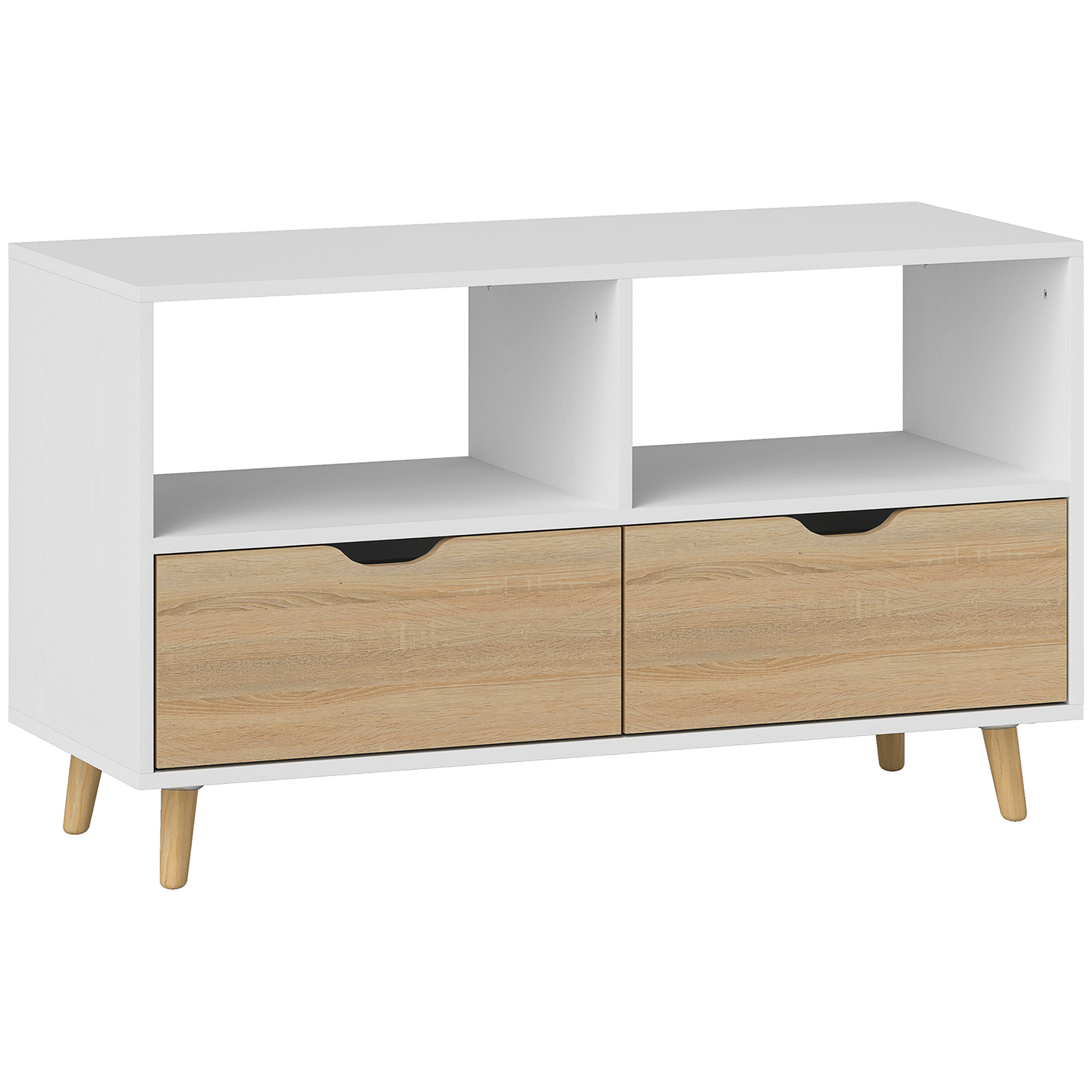 HOMCOM TV Schrank Lowboard mit 2 Ablage, Schublade, 99 cm lang Fernsehtisch für Fernseher, TV Board für Wohnzimmer, Weiß Aosom