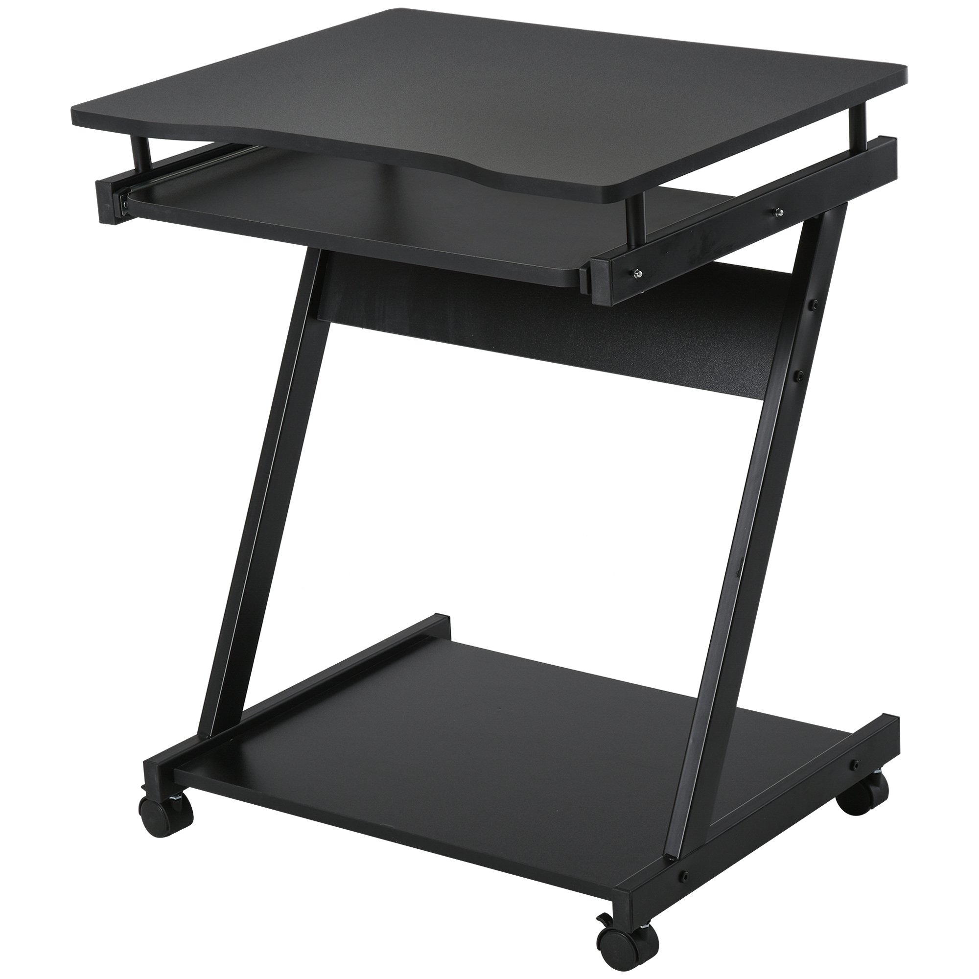 HOMCOM Schreibtisch Computertisch Z-Form mit 4 Rollen, stabil & platzsparend, mit Tastaturablage, 60 x 48 x 73 cm, Schwarz aus Spanplatte & Metall Aosom.de