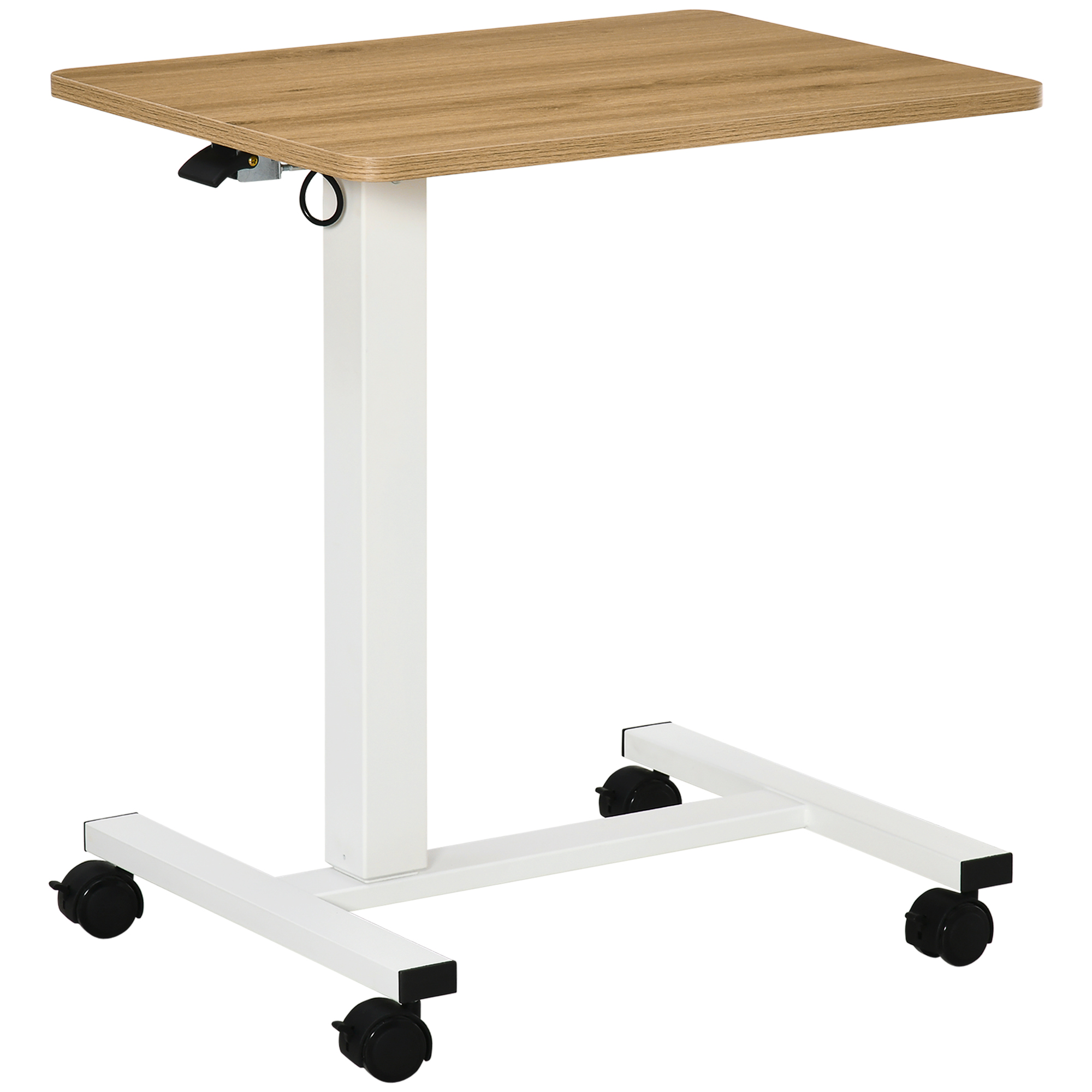 HOMCOM Stehschreibtisch, 70-110 cm höhenverstellbar, Computertisch klein, mit Rollen, C-förmig, platzsparend, Natur, Weiß Aosom.de