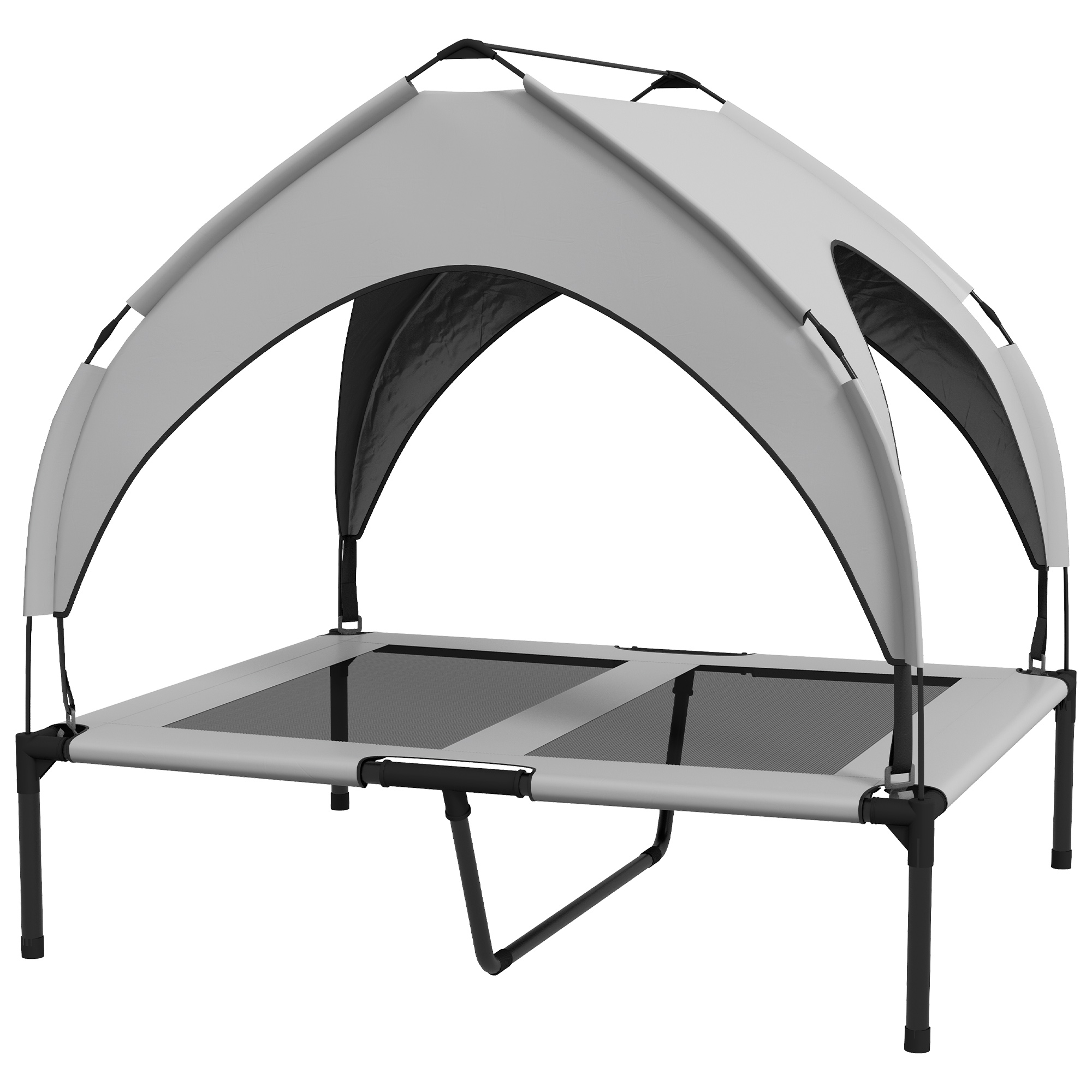 PawHut Erhöhtes Hundebett mit Baldachin, Haustierbett, Outdoor Hundeliege mit Dach, Atmungsaktiv, für große Hunde Hellgrau Oxford 91 x 76 x 89 cm   Aosom