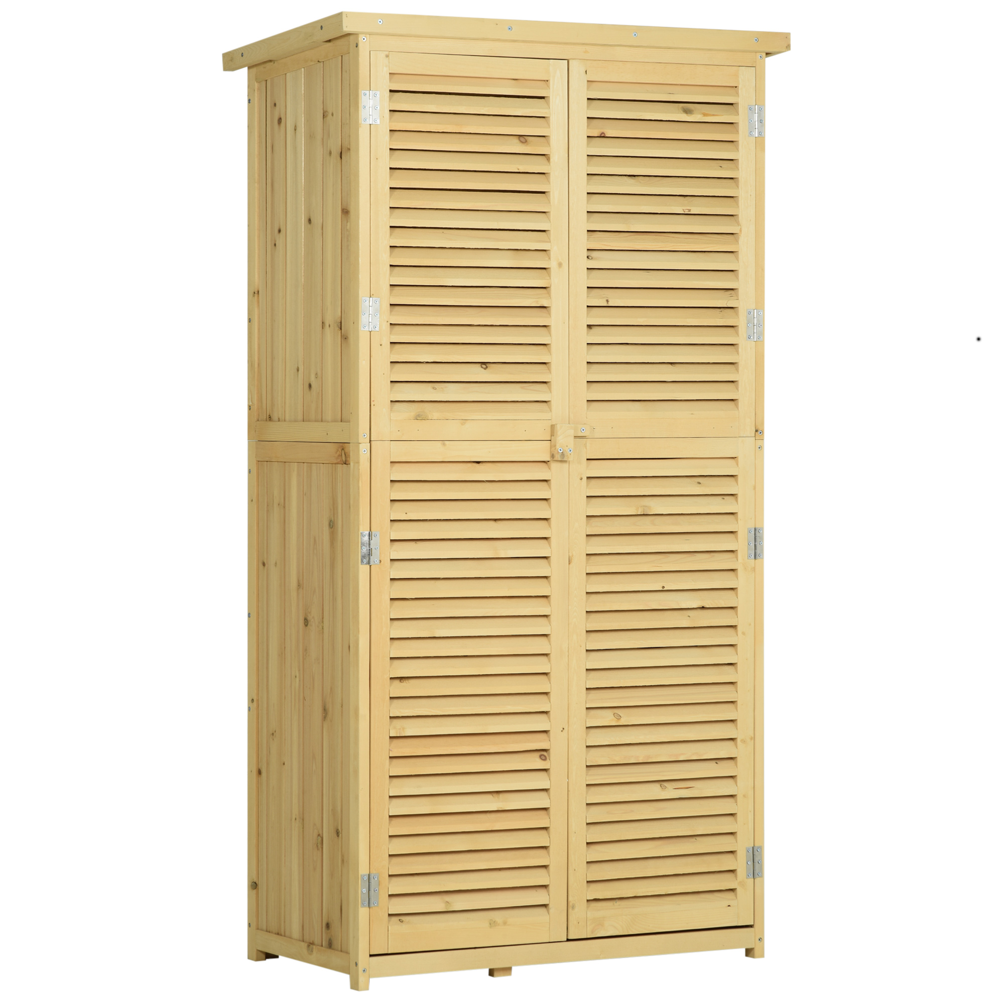 Outsunny Geräteschuppen Holz Gerätehaus mit Asphaltdach und Lamellentür, 4 Fächer, Natur, kompakt 87x46,5x160cm für Garten & Aufbewahrung Aosom.de