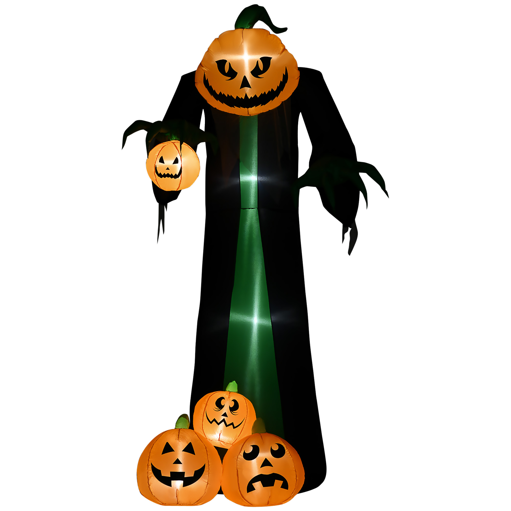 HOMCOM 240 cm Aufblasbar Kürbisgeist, Halloween Horror Deko mit LED Beleuchtung, Halloween-Dekoration, Wasserdichte Luftfigur, Polyester, für Indoor, Outdoor Aosom