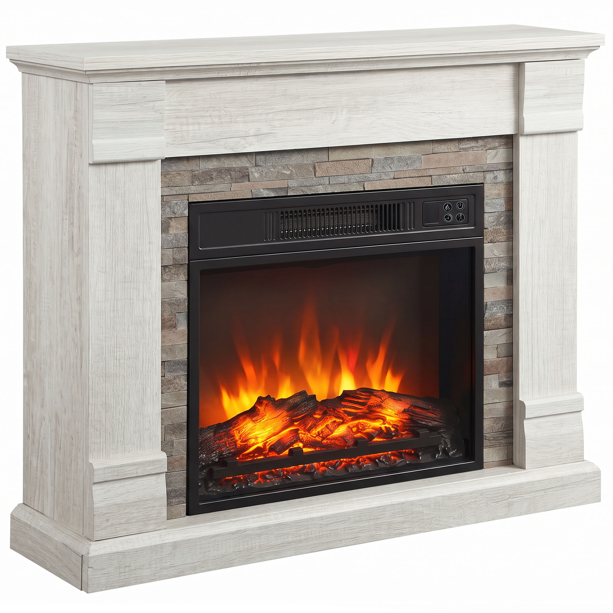 HOMCOM Elektrischer Kamin, dekorativer Elektrokamin 1800 W mit realistischer 3-stufiger Flammwirkung, TV-Ablage bis 88,9 cm, Thermostat, 6 h-/Wochen-Timer, Fernbedienung, Natur Aosom