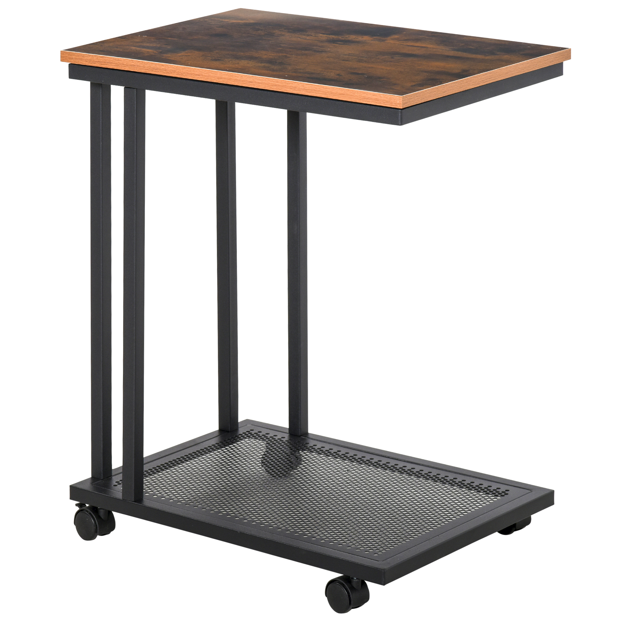 HOMCOM Beistelltisch C-Form rollbar Servierwagen Nebentisch Holz Metall Schwarz Walnuss 51x36x65 cm für Wohnzimmer & Küche Aosom.de