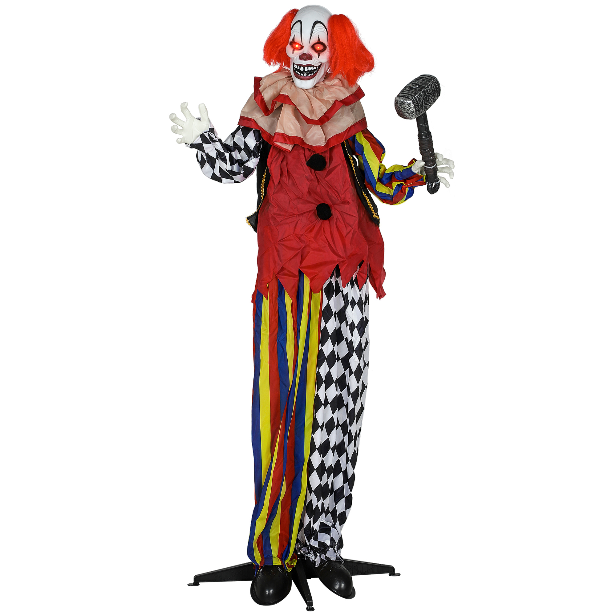Outsunny Halloween Dekoration, 173 cm Halloween Clown mit leuchtenden Augen, beweglichen geräuschaktivierten Arme Kopf, Garten Dekofigur mit Hammer, gruseligem Sound, für Party Spukhaus Requisite Aosom