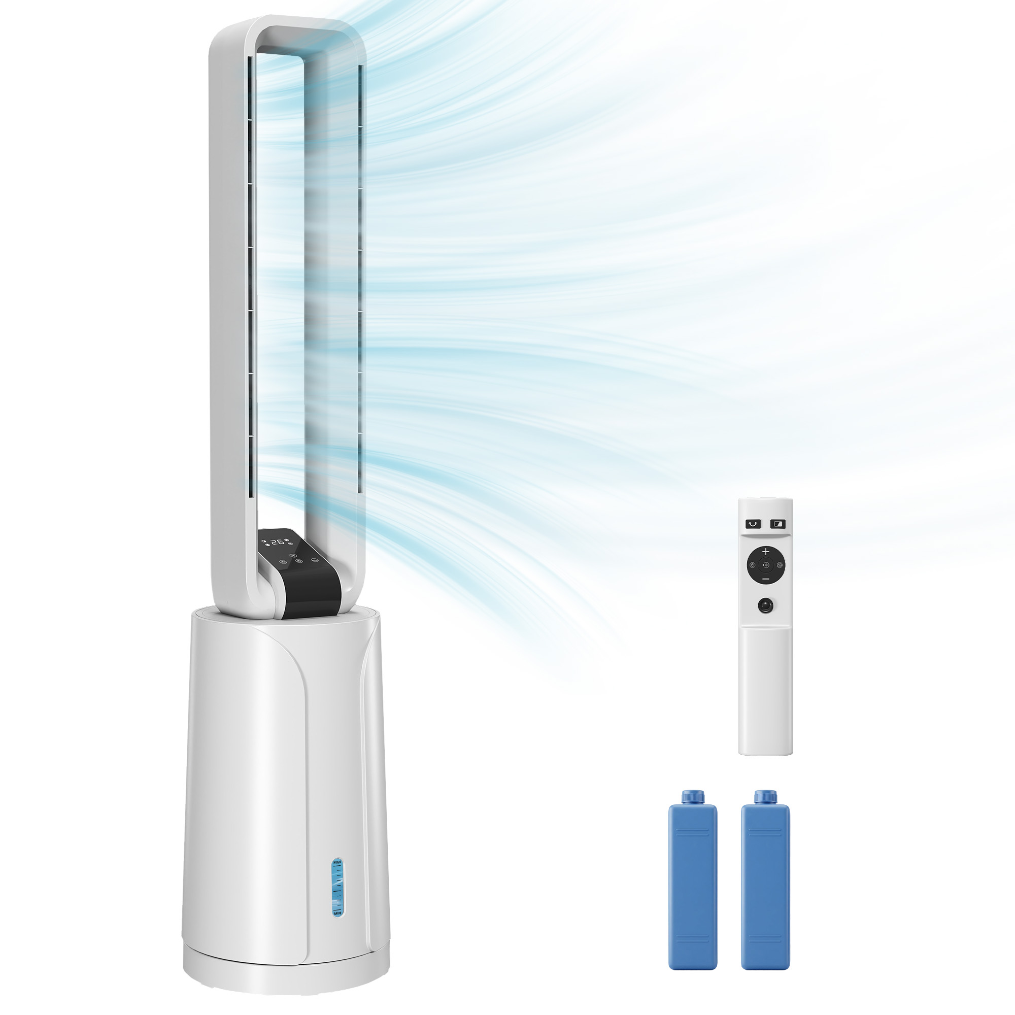 HOMCOM 109 cm Verdunstungsluftkühler mit 2 Kühlakkus, 3-in-1 Luftkühler mit 1,7 L Wassertank, 15-Stunden-Timer, 70° Oszillation, Fernbedienung für Zuhause, Büro und Schlafzimmer, Weiß Aosom
