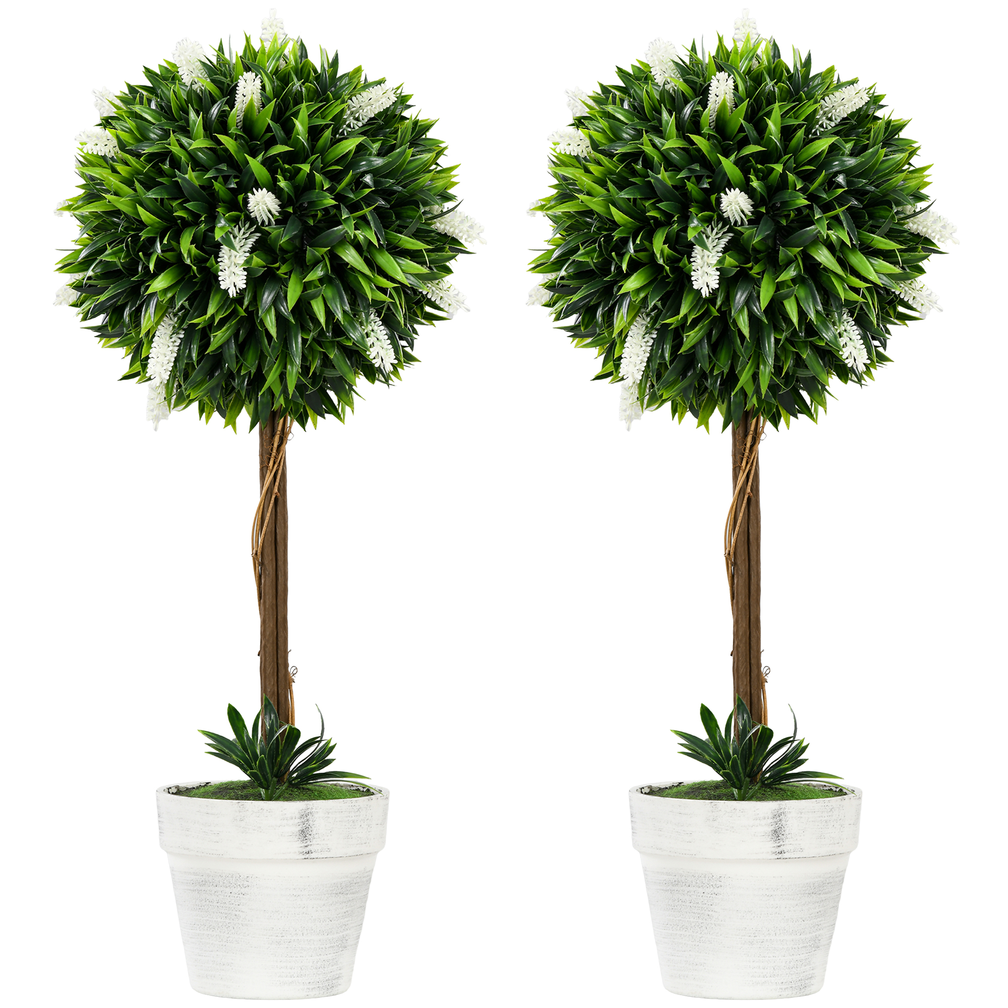HOMCOM Künstliche Lavendel 2er-Set groß 60 cm Kunstpflanze, künstliche Pflanzen im Topf, Plastik Kunstblume wie echt für Wohnzimmer Schlafzimmer Büro Garten moderne Dekoration Aosom