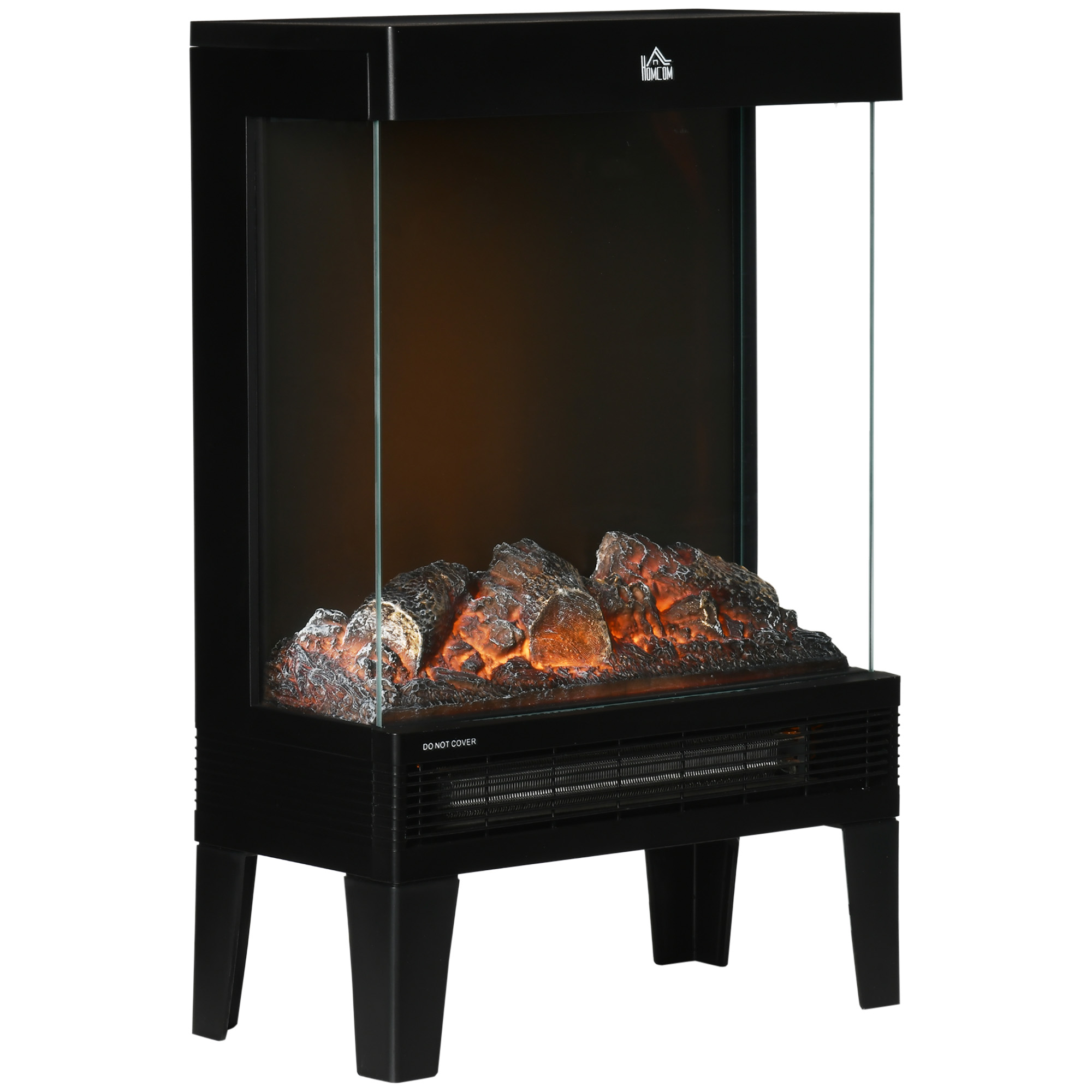 HOMCOM Elektrokamin, 2000 W, Standkamin mit HeizungLED 3D-Flammeneffekt, 4 Helligkeitsstufen, Elektrischer Kamin mit Thermostat, Überhitzungsschutz, Schwarz Aosom