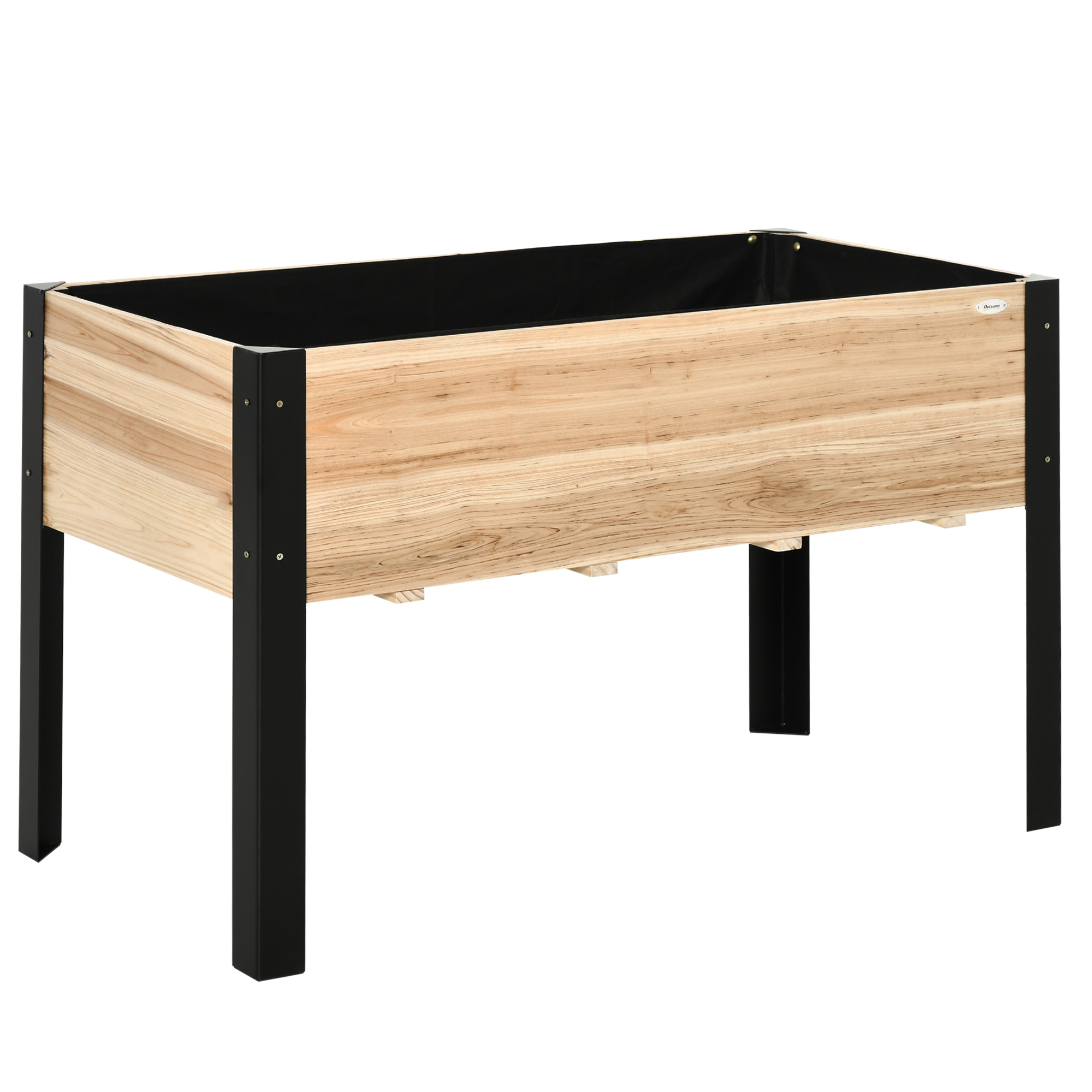 Outsunny Hochbeet großer Pflanzkasten aus Massivholz und Stahl 120x60x74cm in Natur und Schwarz für Garten und Balkon Aosom.de