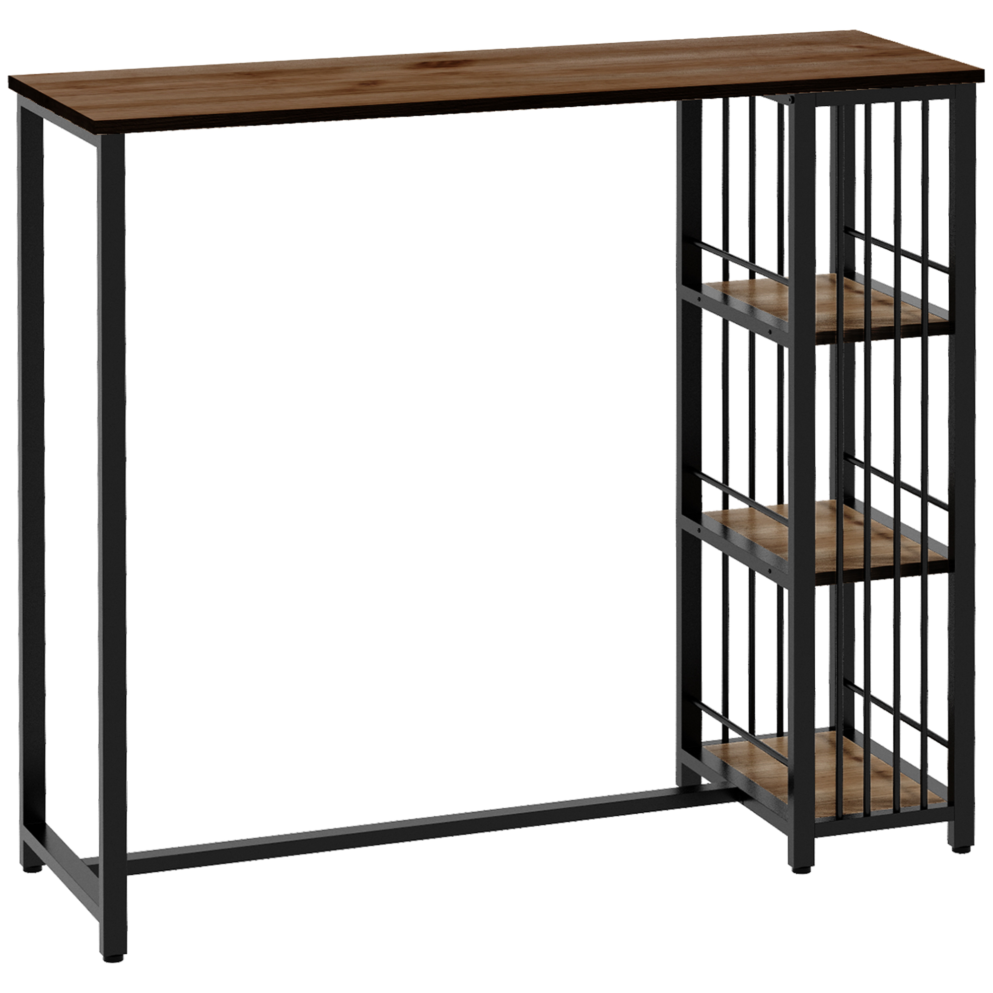 HOMCOM Bartisch Stehtisch Tresentisch mit 3 Ablageflächen Bartheke Küchentisch mit Holzoptik, Stahlgestell, für Esszimmer, Küche, Braun, 120 x 40 x 105 cm Aosom