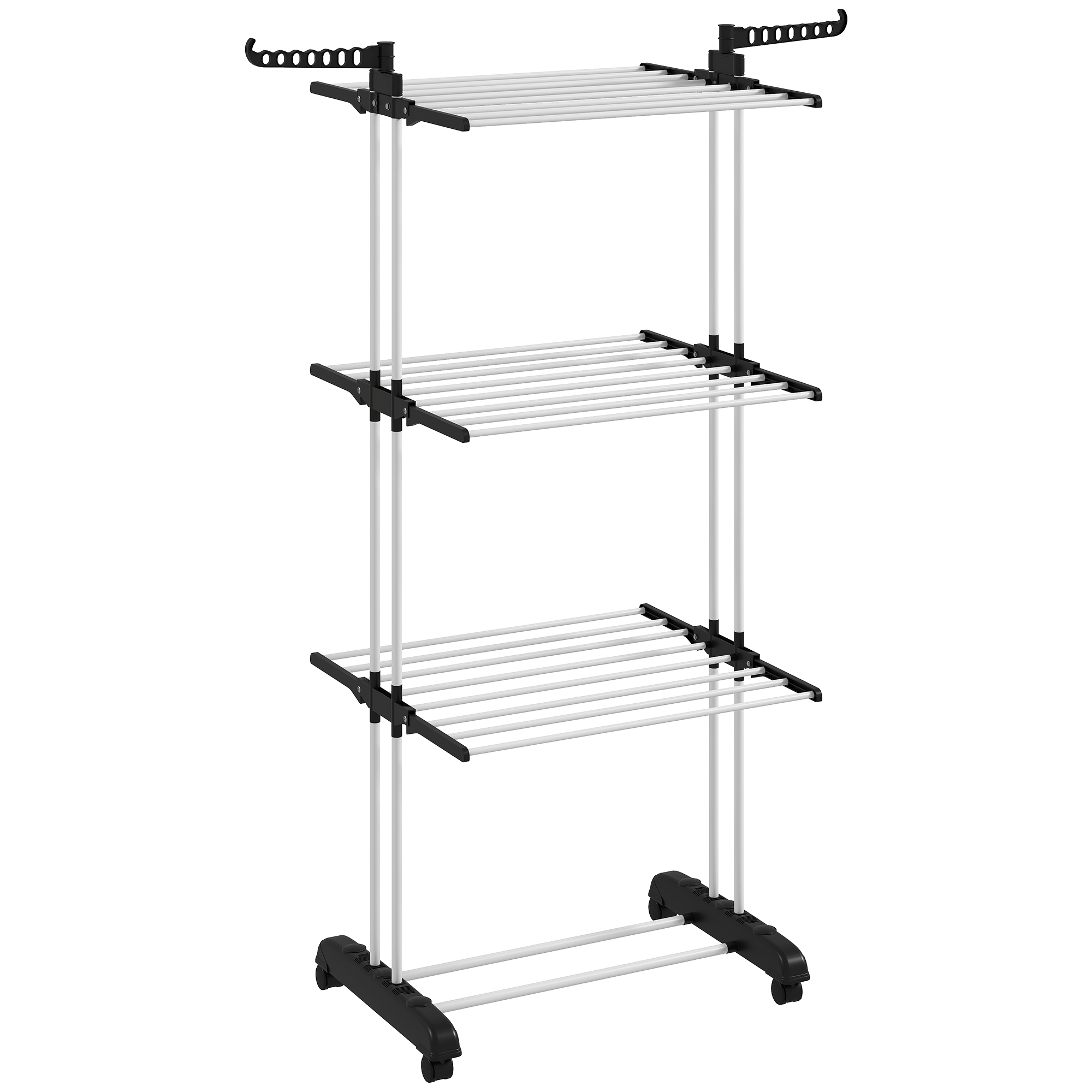 HOMCOM Wäscheständer Turmwäscheständer mit Rollen 4 Ebenen ausziehbar Standtrockner Schwarz 73 x 45,5 x 177cm für platzsparendes Trocknen Aosom.de