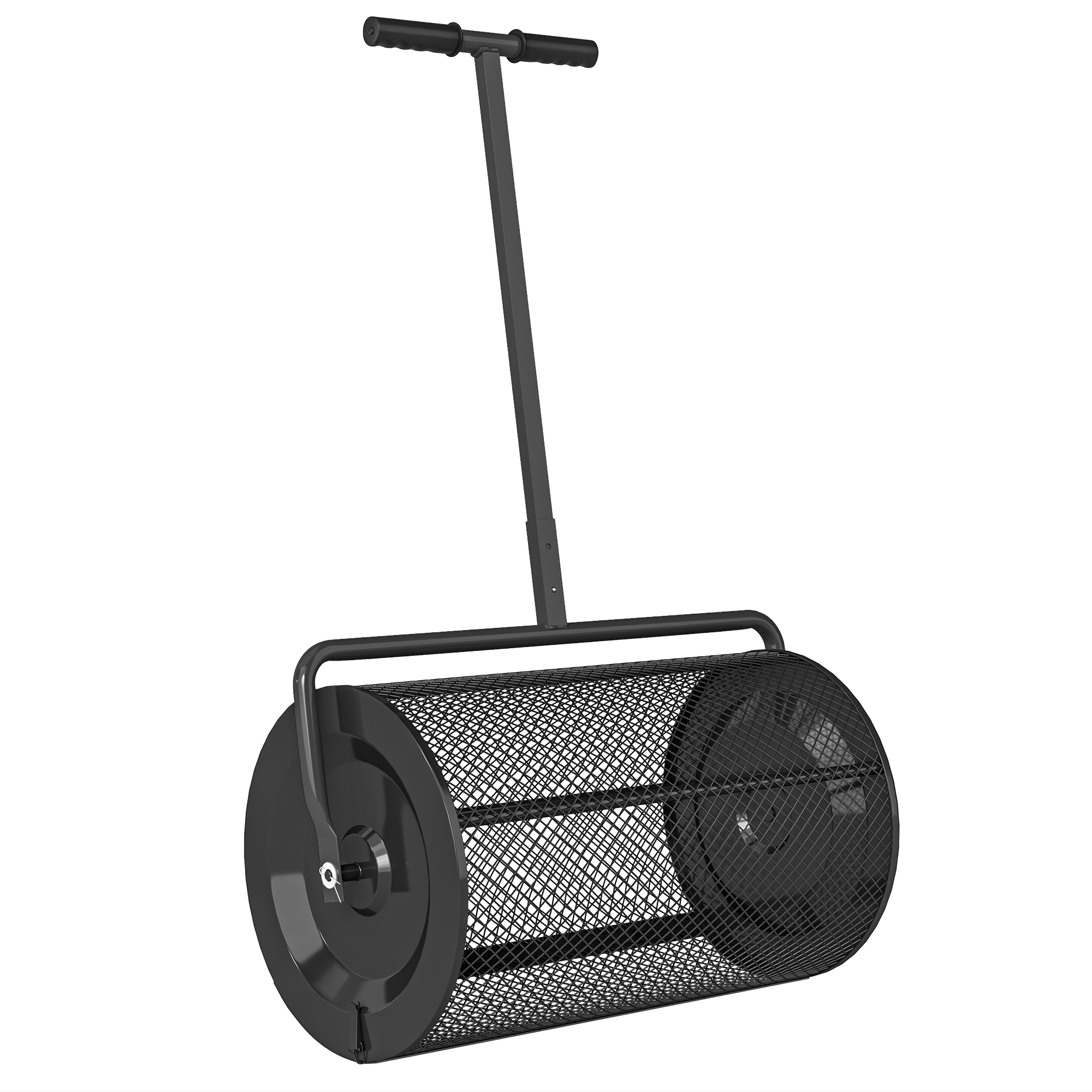 Outsunny Kompoststreuer 300L 61x40cm Düngerstreuer Rasen Garten Gartenstreuer mit T-Griff Mesh-Korb Metall Saatgutstreuer Torfmoosstreuer Rasenstreuer Rasenpflege für Kompost, Mist Dünger Saat Schwarz Aosom