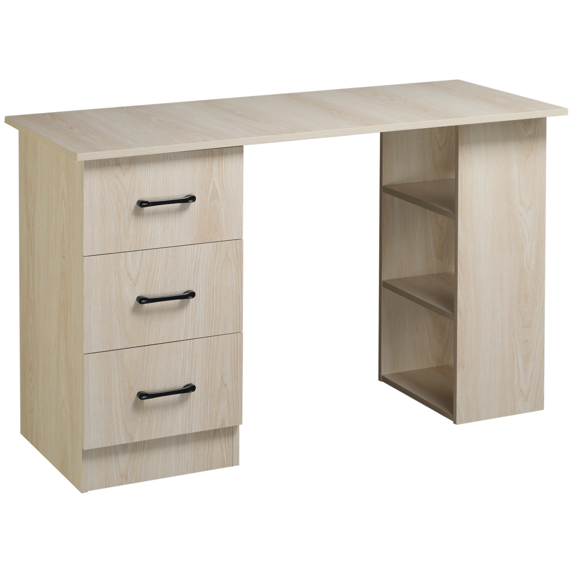 HOMCOM Schreibtisch Computertisch Bürotisch Arbeitstisch Regal mit 3 Schubladen Regale Natur 120 x 49 x 72 cm   Aosom