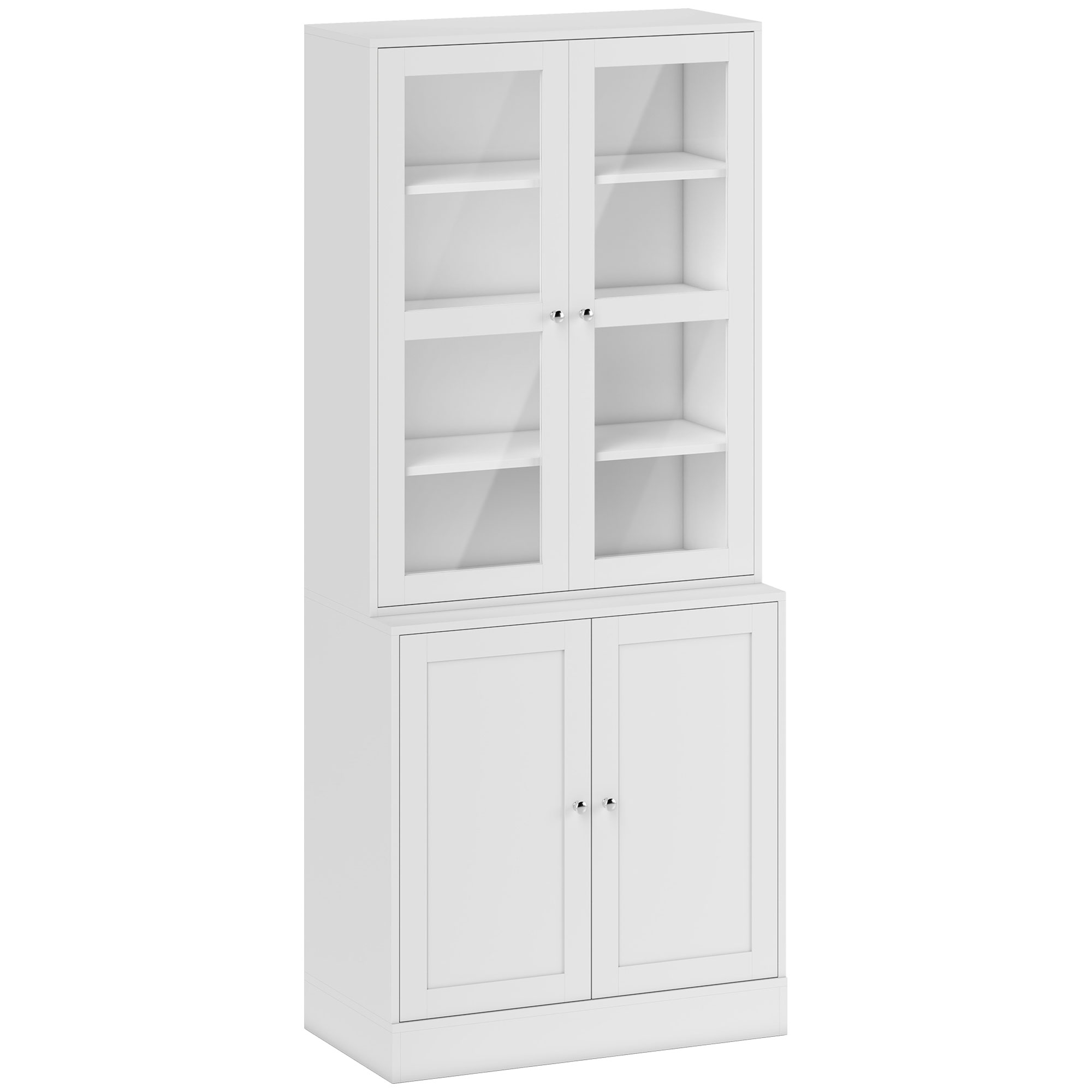 HOMCOM Bücherschrank 178,5 cm Hochschrank Vitrinenschrank mit Glastür 6 Fächern Küchenschrank für Wohnzimmer Büro Arbeitszimmer Küche Weiß Aosom