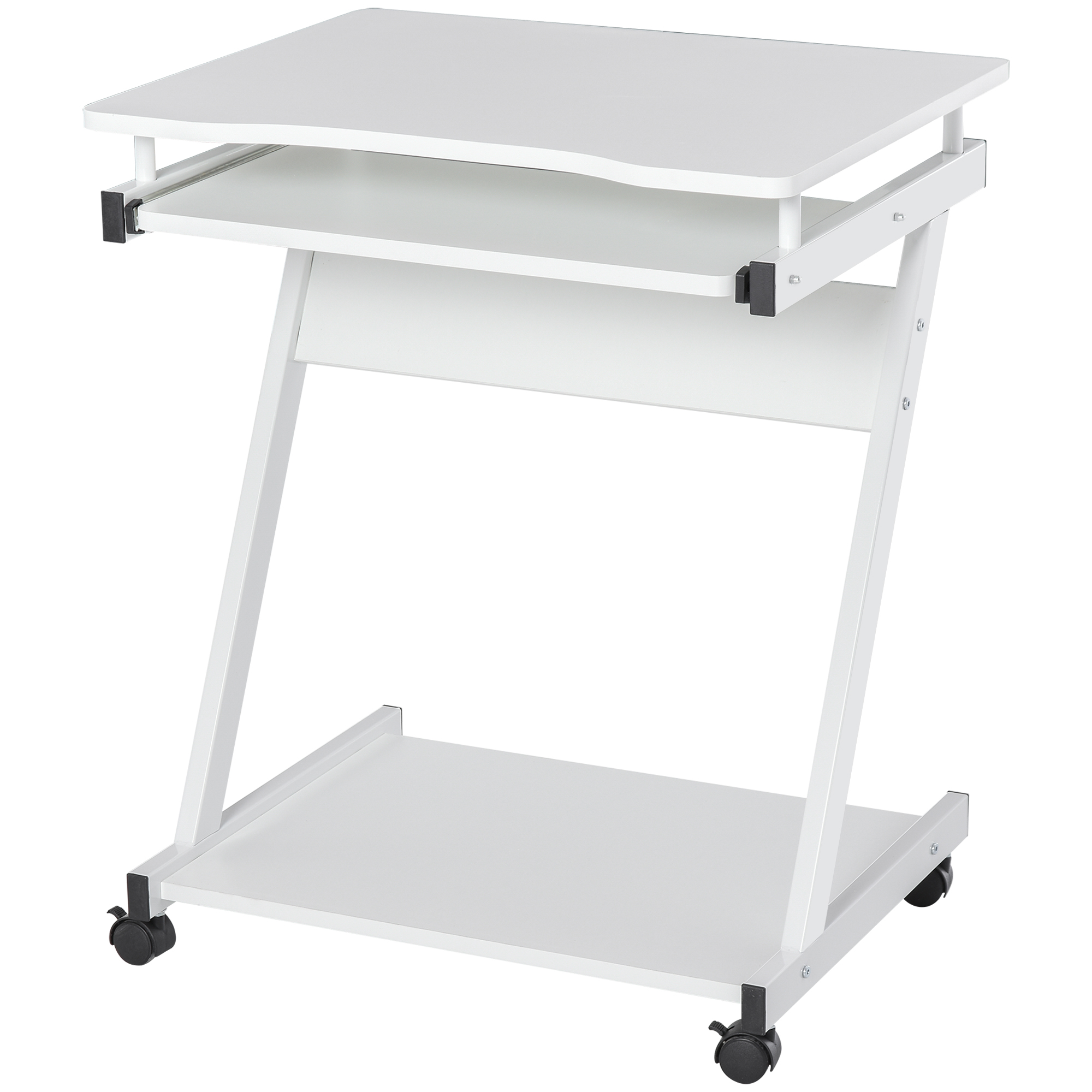 HOMCOM Schreibtisch Computertisch Z-Form mit 4 Rollen, platzsparend und stabil, mit Tastaturablage, Metall & Spanplatte, Weiß 60x48x73 cm Aosom.de