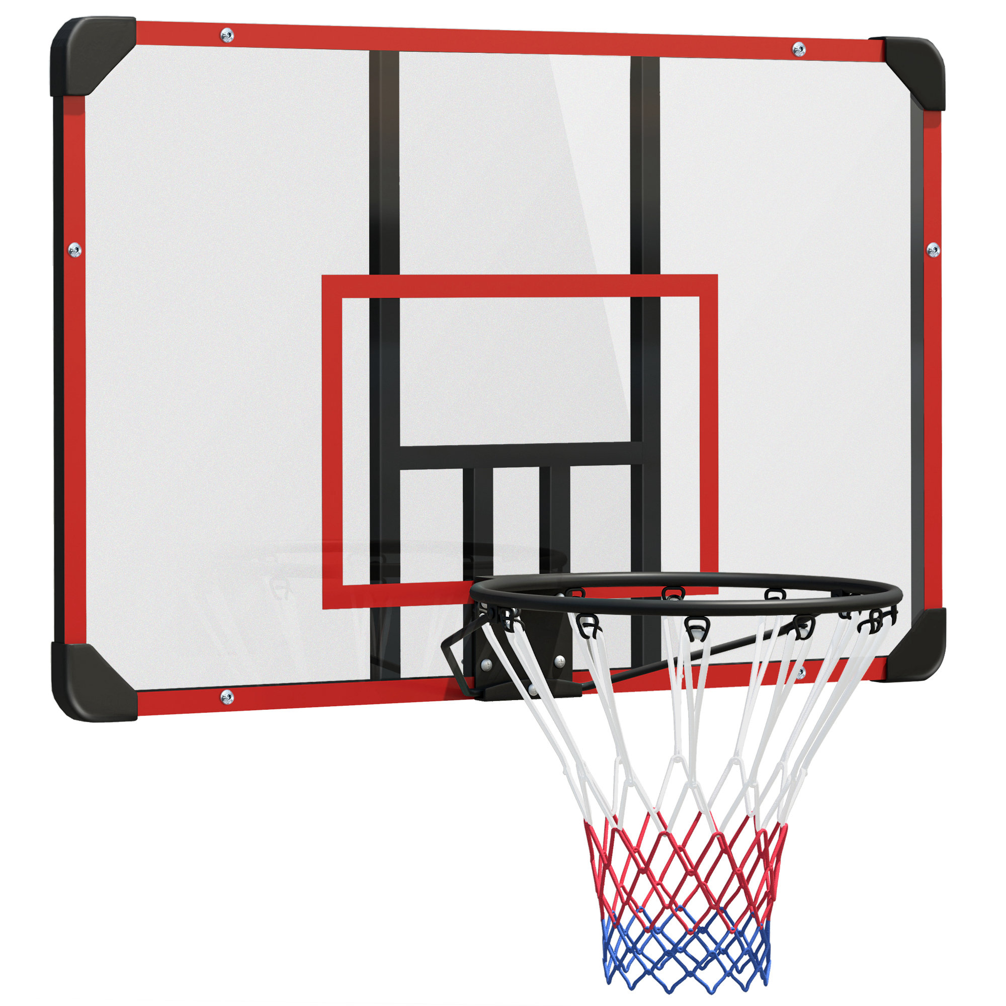 SPORTNOW Basketballkorb, Basketballbrett mit Korb, Basketballnetz mit Basketballboard, Wandmontage, für Outdoor, Stahl, 113 x 61 x 73 cm, Rot   Aosom