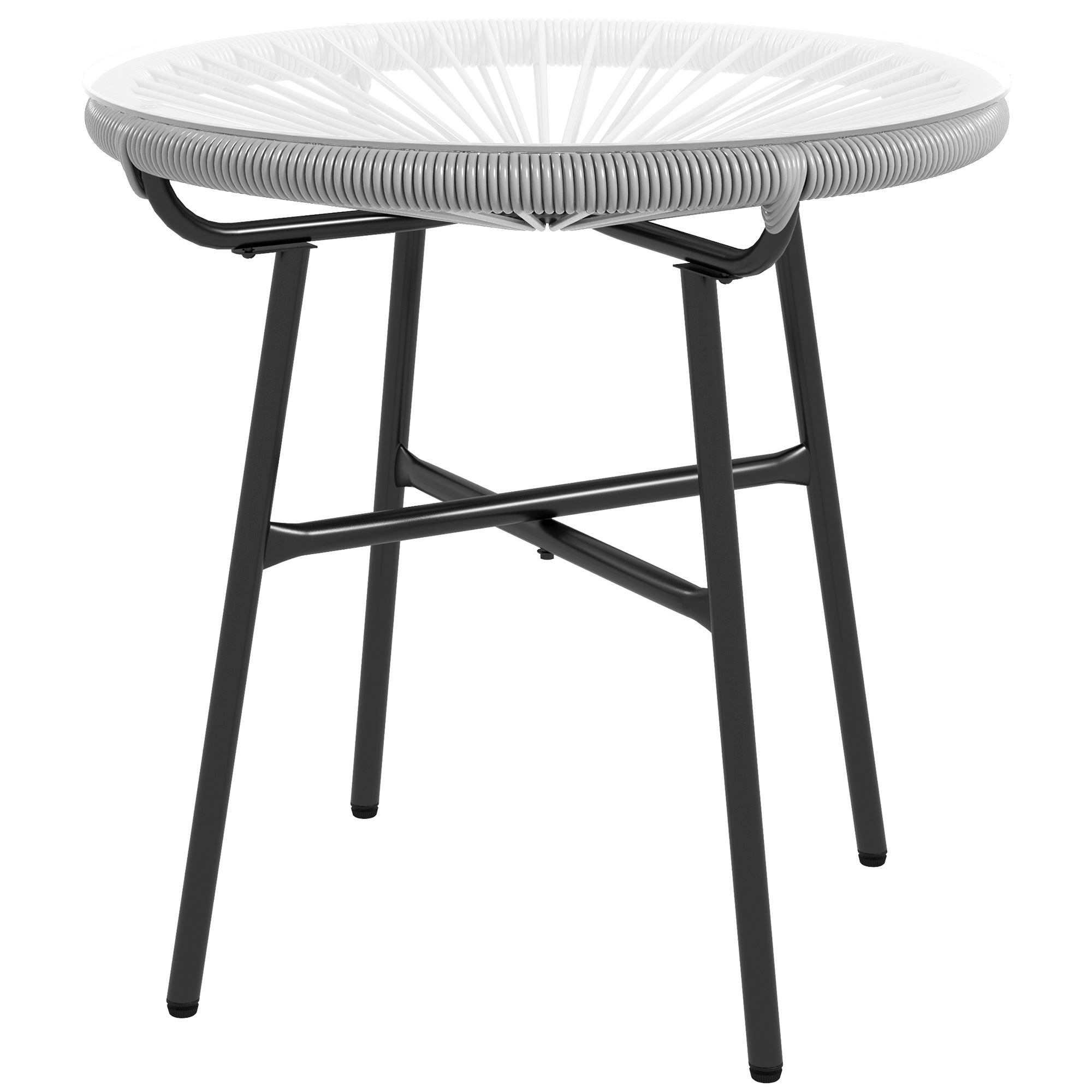 Outsunny Rattan Beistelltisch Bistrotisch, Kaffeetisch mit Glastischplatte, Rund, für Terrasse, Balkon, Schwarz+Grau, 50x50x50cm Aosom