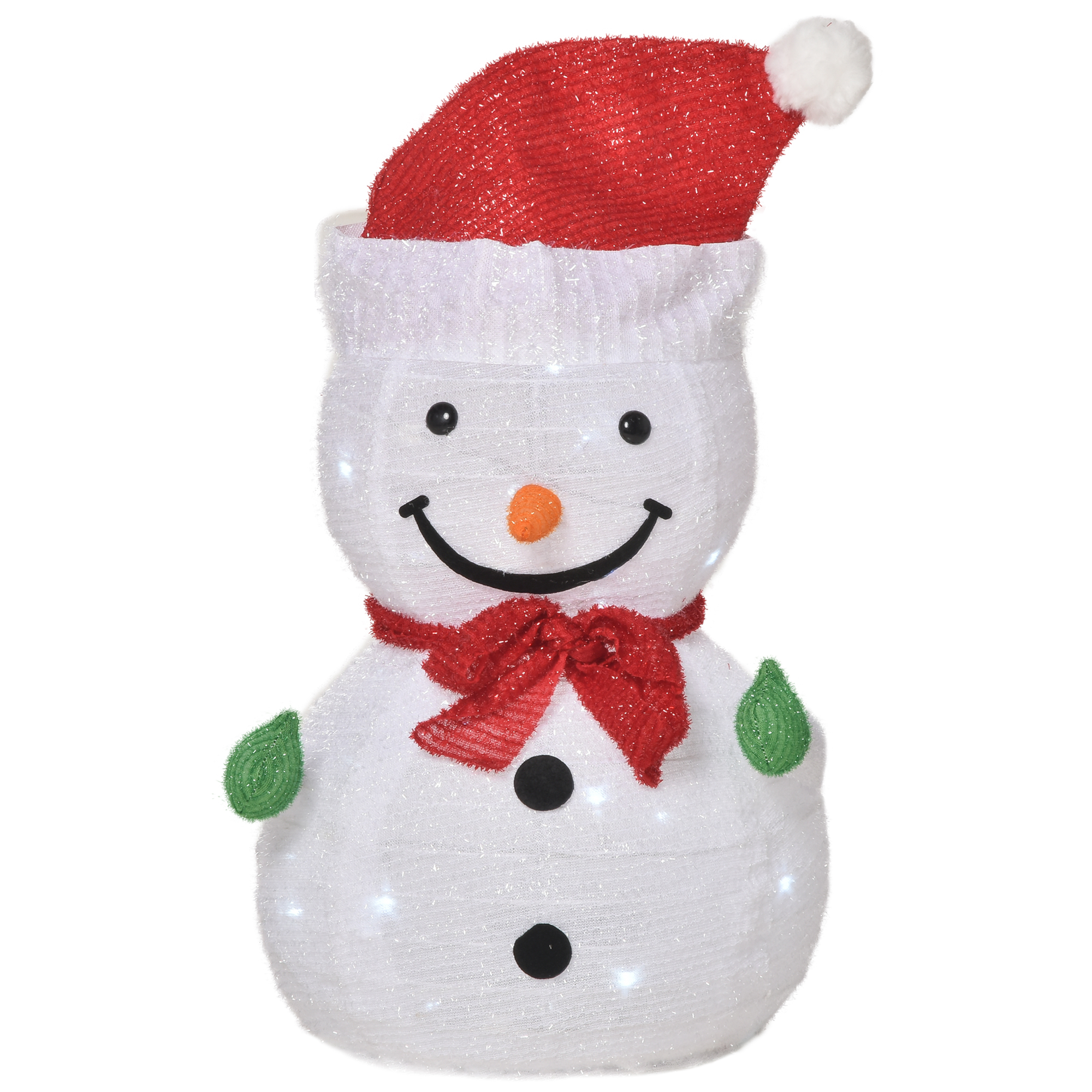 Outsunny Weihnachtsdekoration Schneemann mit LED-Lichtern, faltbar & wetterfest, Garten Hof Dekoration, Polyester, Ø30 x 51 cm, Grün Rot Weiß Aosom.de