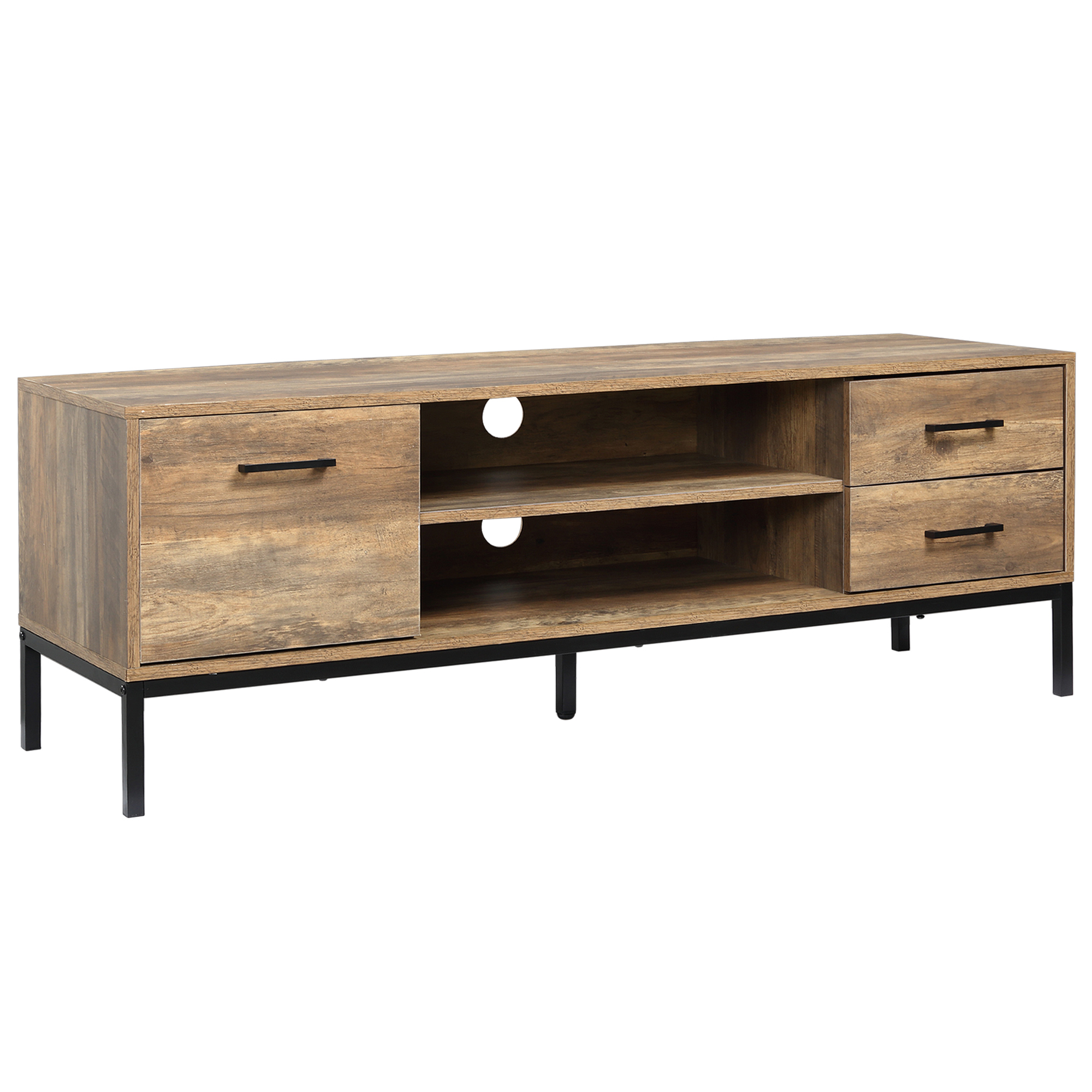 HOMCOM TV-Schrank, Fernsehschrank mit 2 Fächern, 2 Schubladen, Schrank, TV Board mit Kabelöffnung, TV Kommode für TV-Geräte bis zu 50 Zoll, TV Bank für Wohnzimmer, Metall, Kaffee, 132 x 39 x 45,5 cm Aosom