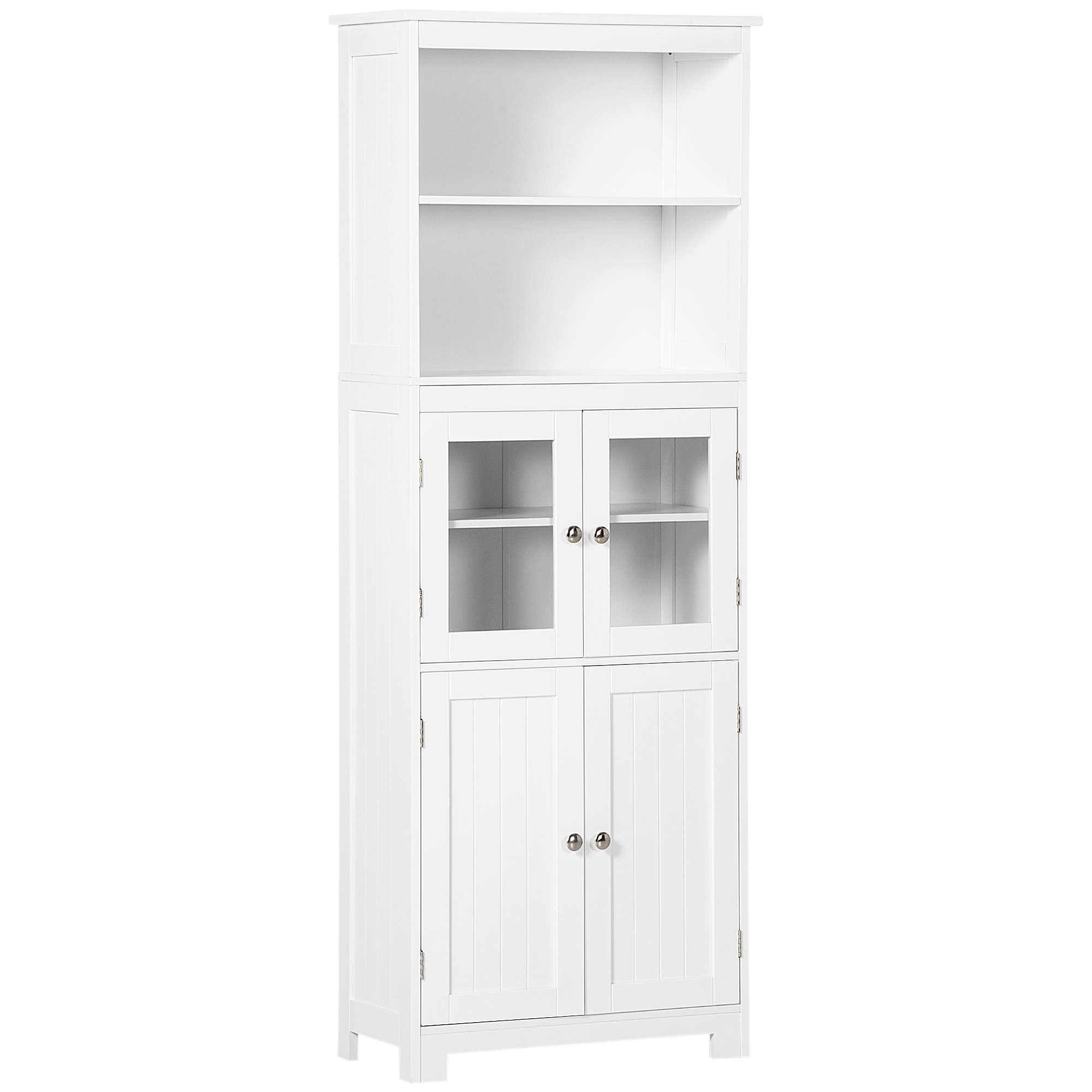HOMCOM Küchenschrank, Küchenbuffet, Mehrzweckschrank mit 2 Offenen Ebenen, 2 Schränken, Vitrinenschrank mit Anti-Kipp-Schutz, für Wohnzimmer, Esszimmer, Weiß, 60 x 30 x 162 cm Aosom