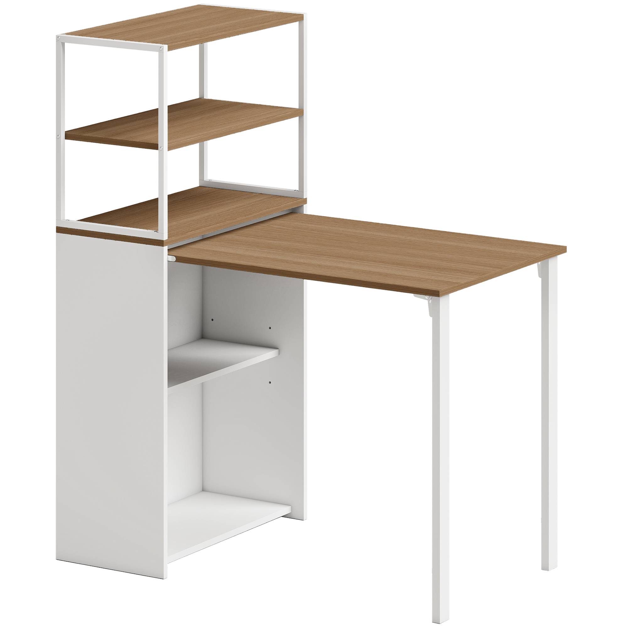 HOMCOM Schreibtisch Klappbar Küchentisch mit 4 Regal Computertisch Arbeitstisch Laptoptisch Büroregal Naturholz 105 x 60 x 127 cm Aosom