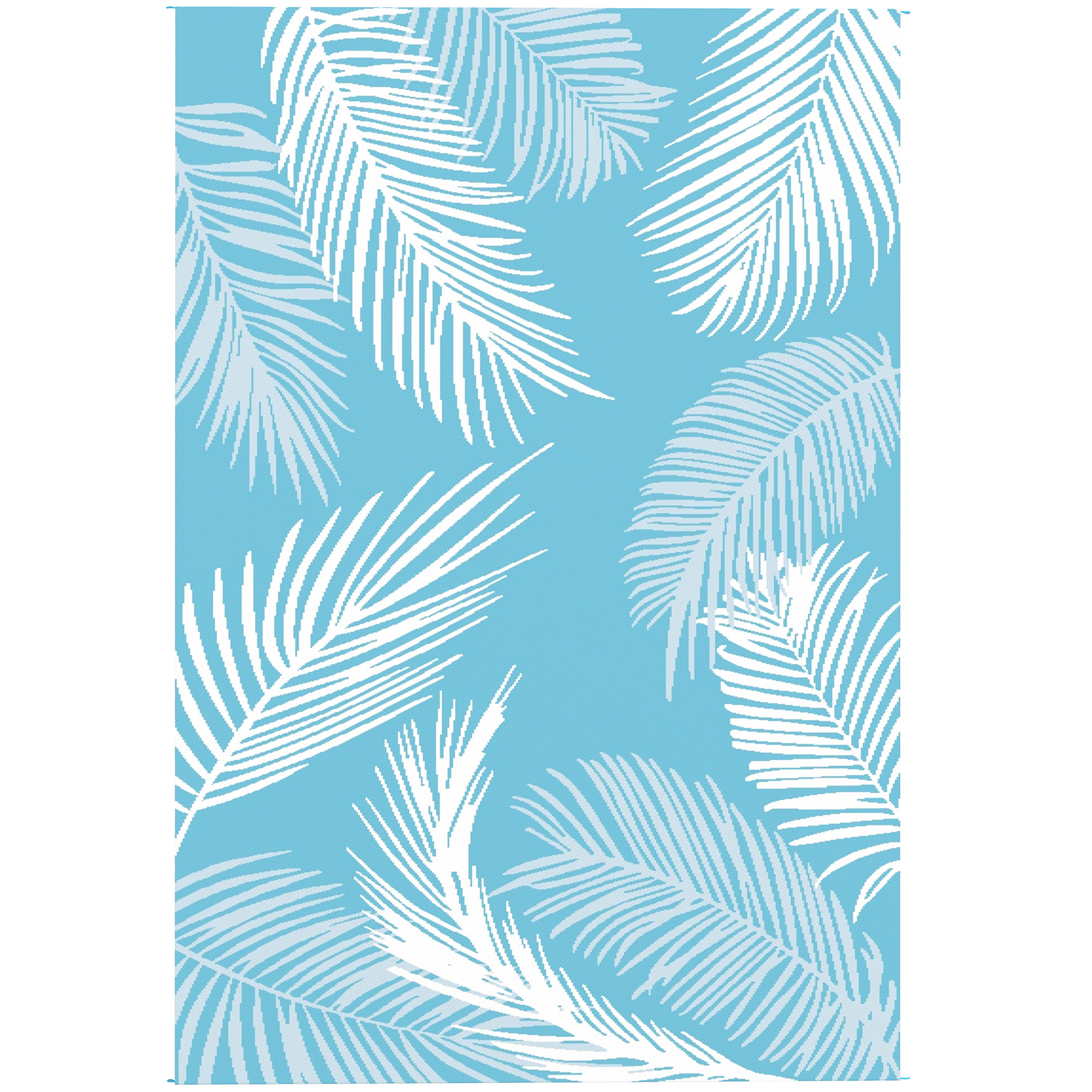 Outsunny Outdoor Teppich wendbarer robuster Wetterfest Outdoorteppich Carpet mit Tragetasche Bodenankern Outdoor-Teppich für Balkon Garten Terrasse Bad Flur Küche 274 x 182 cm Hellblau+Weiß Aosom