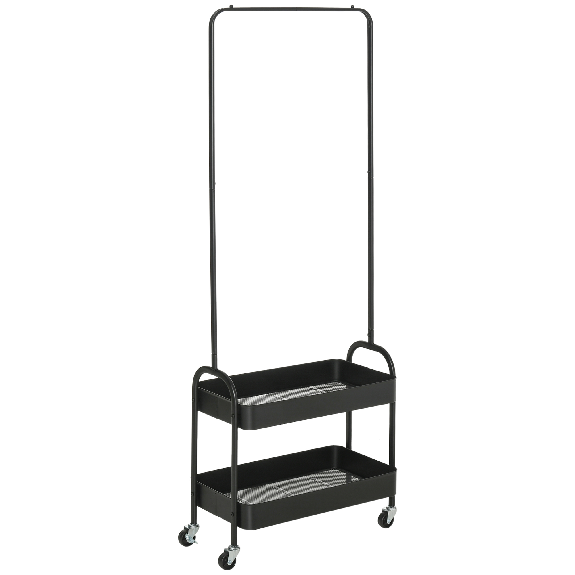 HOMCOM Kleiderständer auf Rollen, Garderobenständer mit Kleiderstange, Schuhablage, freistehende Garderobe aus Stahl, für Wohnzimmer, Schlafzimmer, bis 16 kg belastbar, Schwarz Aosom