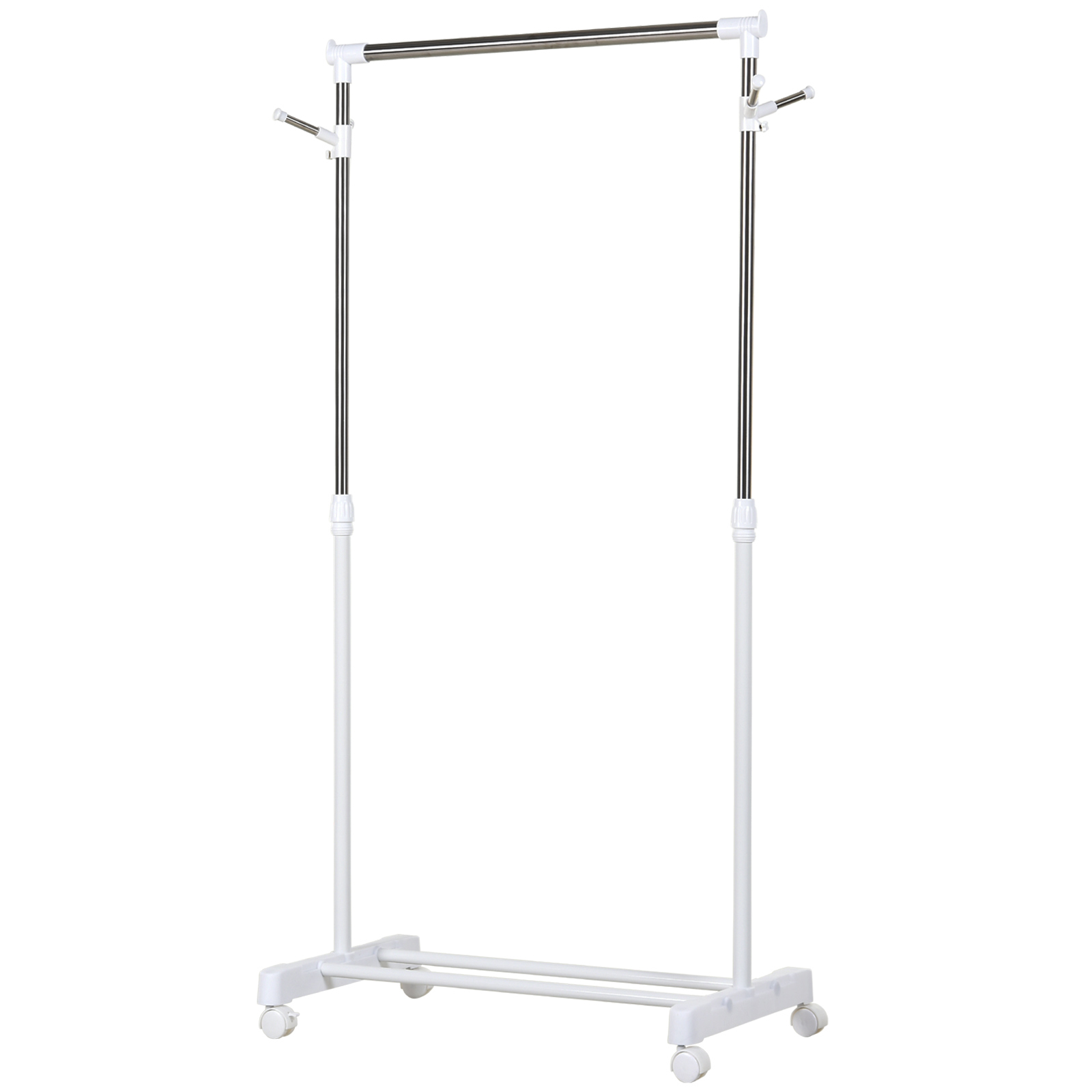 HOMCOM Kleiderständer höhenverstellbar Garderobenständer mit Kleiderstange, Haken, Regal, Garderobe aus Metall, Edelstahl für Schlafzimmer, Waschküche, Weiß Aosom