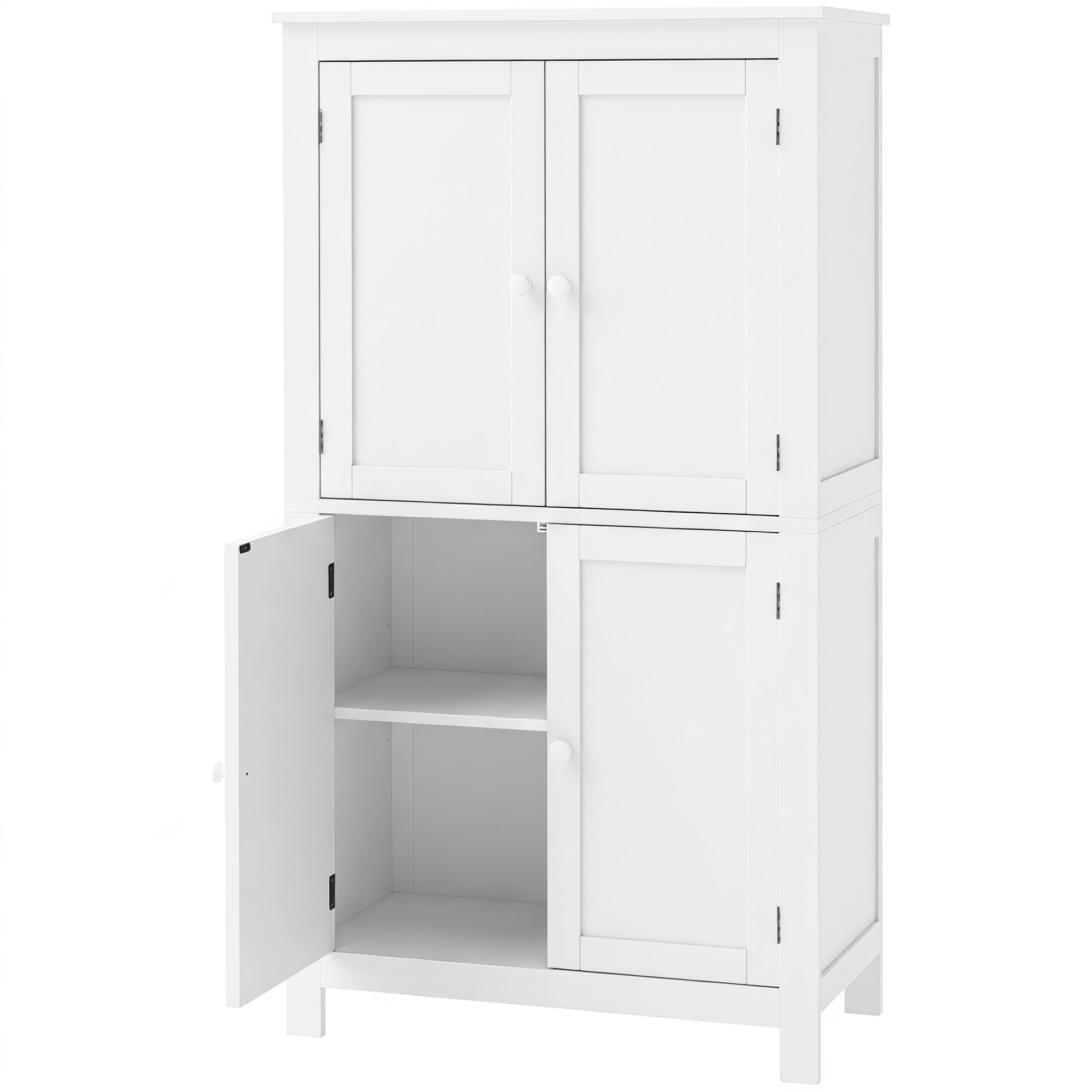 HOMCOM Hoher Badezimmerschrank 110 cm, platzsparender Badschrank mit 4 Türen und verstellbaren Einlegeböden, für Waschküche Wohnzimmer Wohnzimmer Küche, 60x30x110 cm, Weiß   Aosom