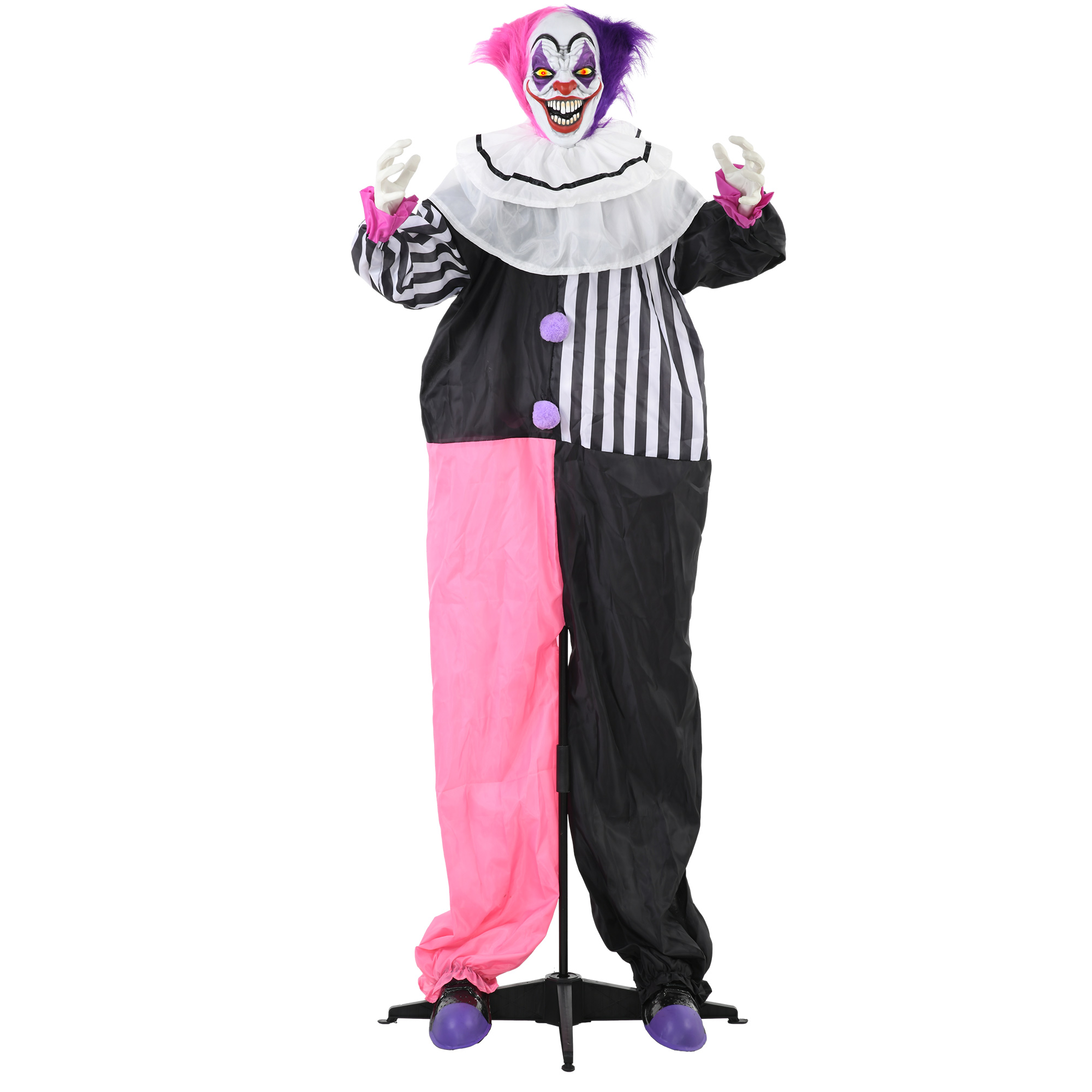 HOMCOM Halloween Dekoration 173 cm Grusel-Clown mit LED-Lichter, Soundfunktion, Haustür Deko mit verstellbare Arme, Kopf, Garten Dekofigur für Party, Bunt Aosom