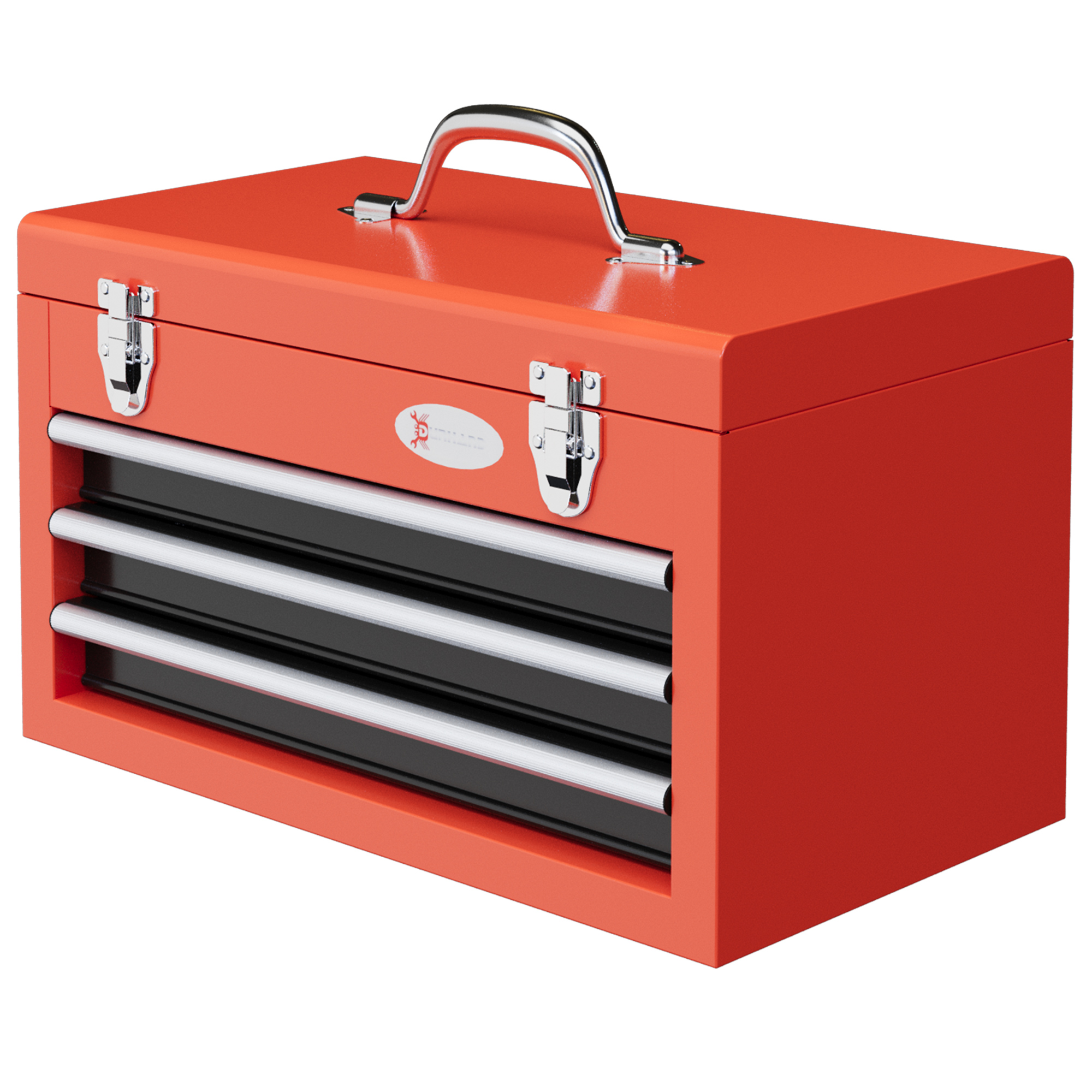 DURHAND Werkzeugkiste leer, 45 x 24 x 27 cm Werkzeugkasten mit 3 Schubladen, oberes Staufach, Handgriff, Werkzeugkoffer mit 2 Schloss, Stahl, Rot Aosom