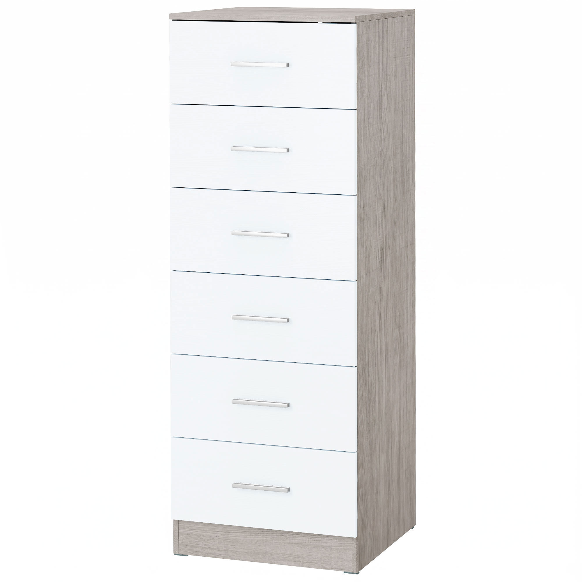 HOMCOM Kommode mit 6 Schubladen, hohe schmale Kommode für Schlafzimmer, Kommode für Wohnzimmer, Ankleidezimmer, Flur, 40x40x110 cm, Hellgrau und Weiß Aosom