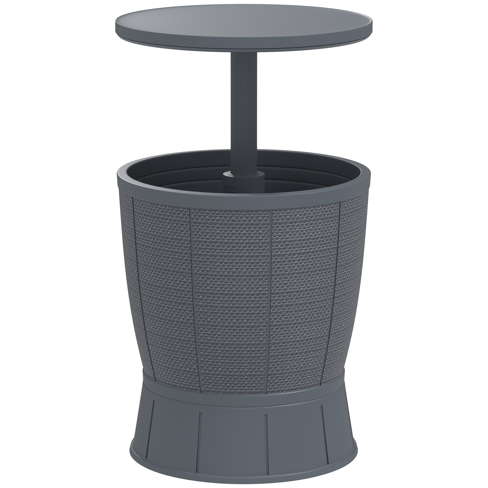 Outsunny 3-in-1 Beistelltisch Gartentisch 45 x 43 cm Rund Kühlbox wetterfest Balkontisch mit 41 L Stauraum höhenverstellbarer Tischplatte Cool Bar Kunststoff Campingtisch für Outdoor Garten Grau Aosom