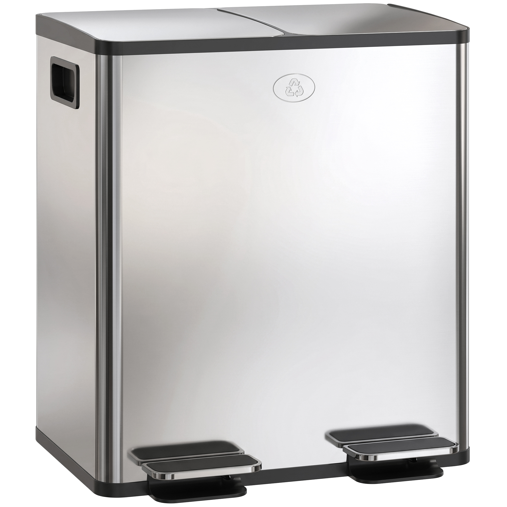 HOMCOM Mülleimer 2 x 20L Abfalleimer aus Edelstahl Mülltrennsystem mit Softclose Deckel, Herausnehmbare Inneneimer, Deodorant-Fächern Treteimer für Wohnung, Silber Aosom