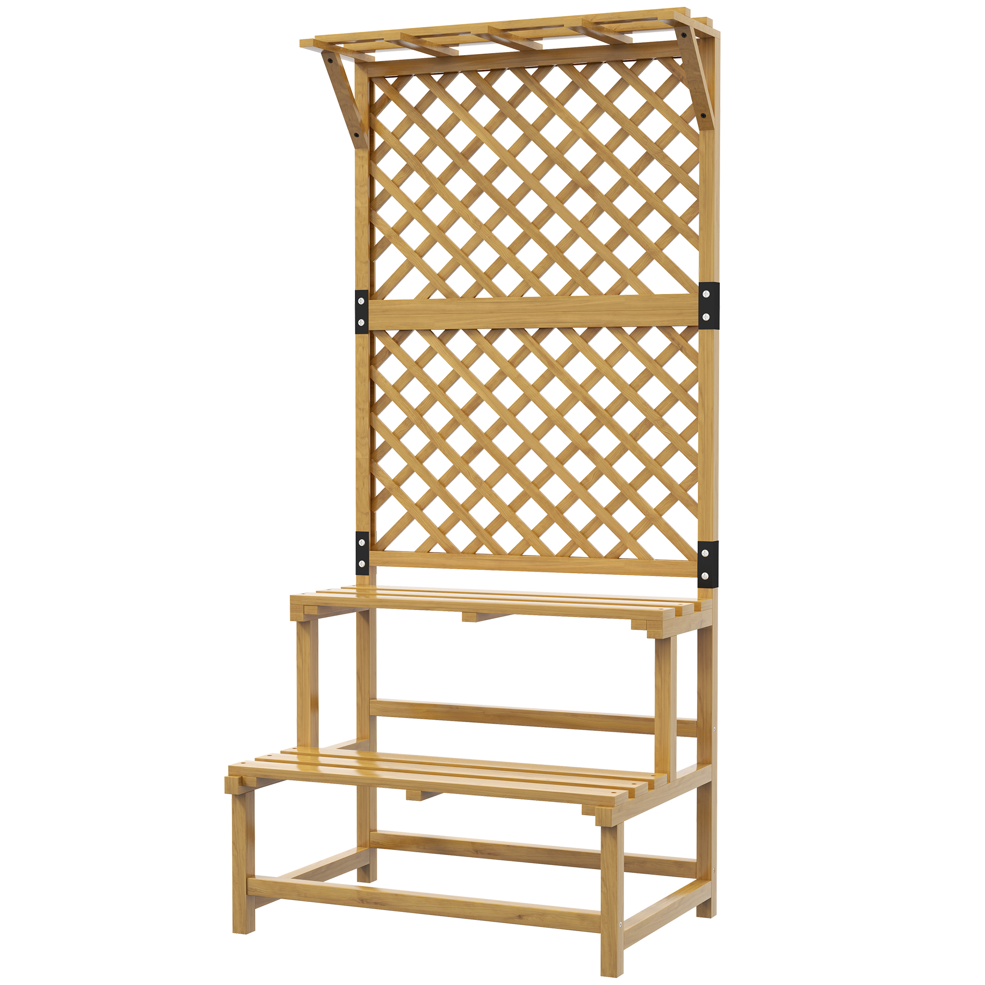 Outsunny Blumentreppe mit Rankhilfe, 2 Stufen, Dach, Pflanzentreppe für Innen Außen, Holz Blumenständer, mehrstöckig Blumenregal für Garten Balkon, 75 x 50 x 166 cm Gelb Aosom