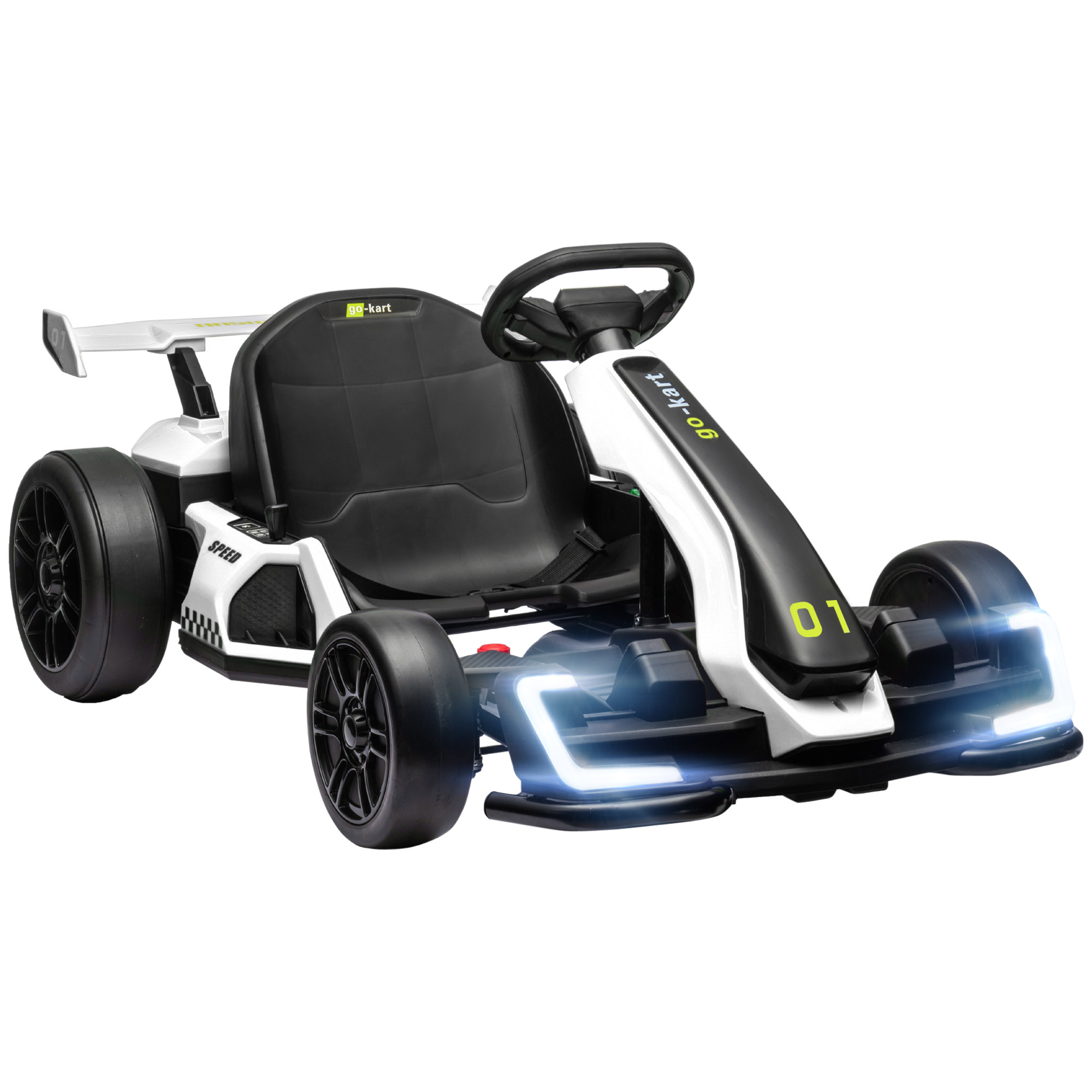 HOMCOM 24 V Elektro Go-Kart für Kinder Bis 12 Km/h Gokart mit Drift-Funktion, Drift-Kart mit 2 Motoren verstellbarem Sitz Sanftanlauf, Musik & Hupe, Kinderauto Kinderfahrzeug für 6-12 Jahre Weiß Aosom