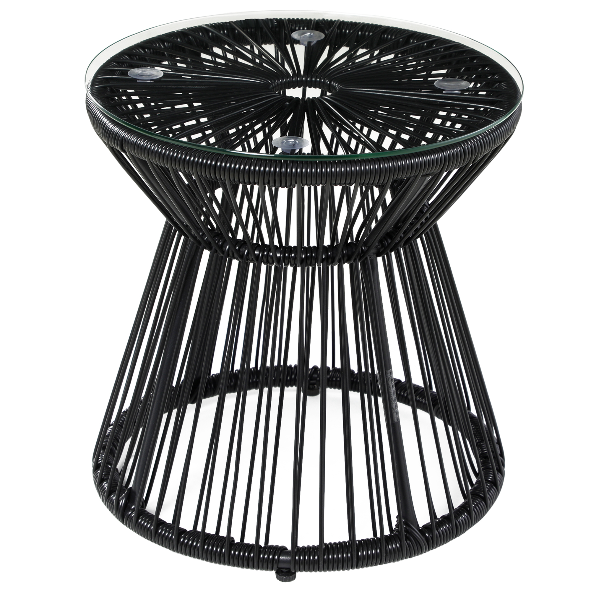 Outsunny Gartentisch rund mit Hohltrommel-Design, Bistrotisch mit Glastischplatte, schwarzer Kaffeetisch für Garten & Balkon Aosom.de